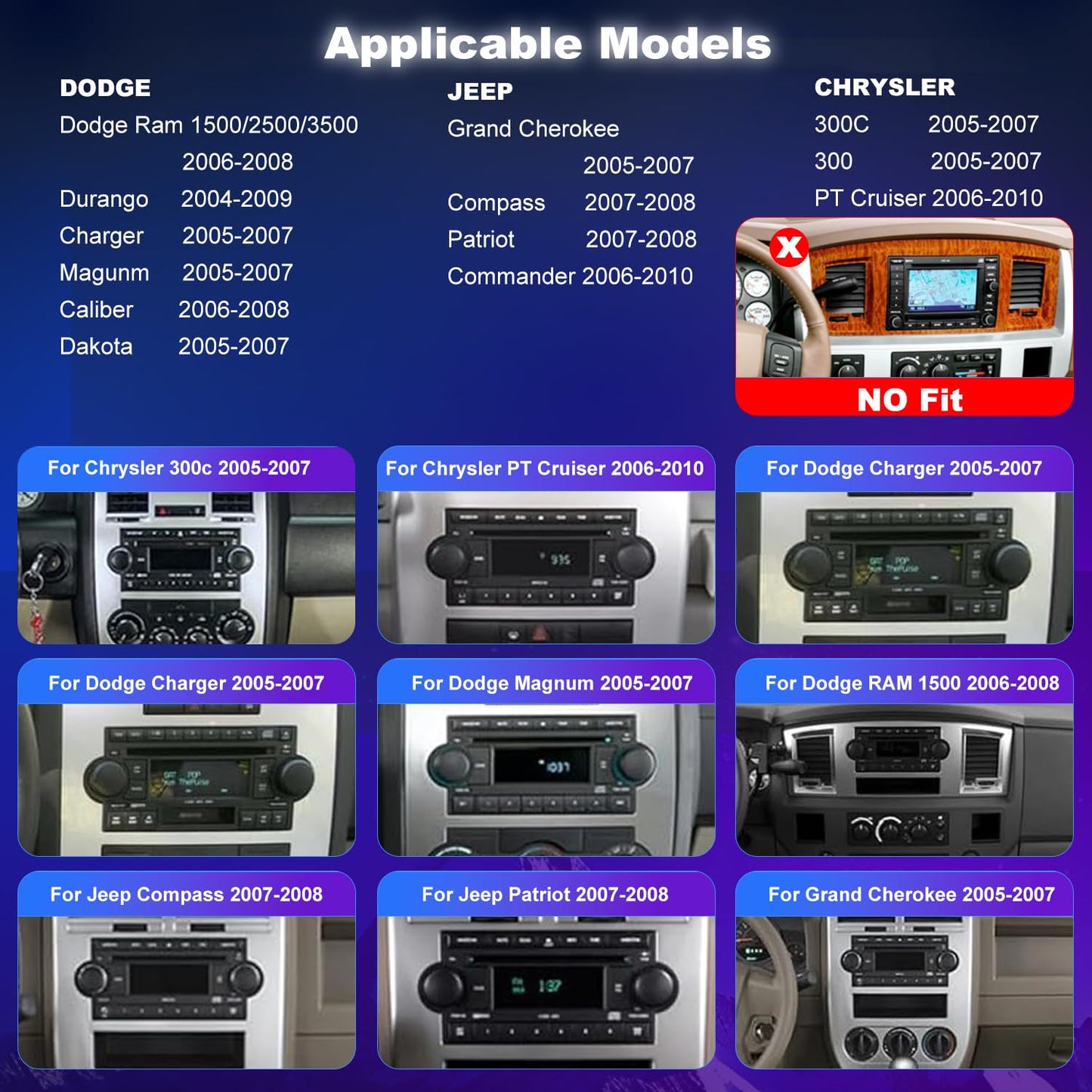Radio de coche 5GWiFi para Dodge Ram 1500/2500/3500 2006-2008, Durango Charger 2005-2007, Jeep Grand Cherokee 2005-2007, Commander 2006-2010, visualización táctil estéreo inalámbrico Carplay Android