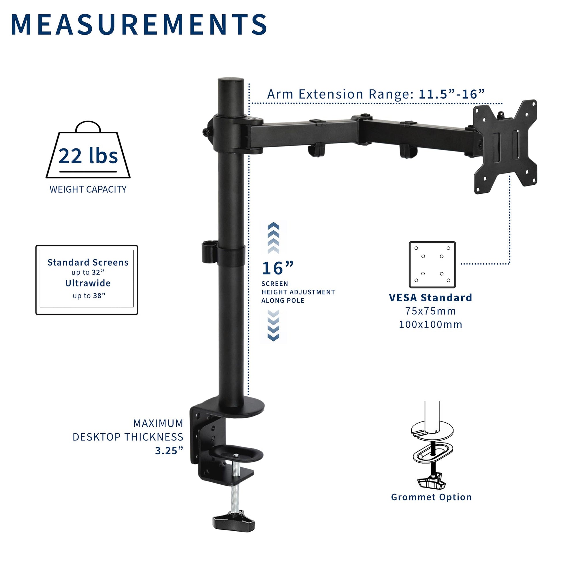 Soporte Brazo para Monitor VIVO Negro Ajustable para Pantallas de hasta 32 y 38 Pulgadas Ultrawide