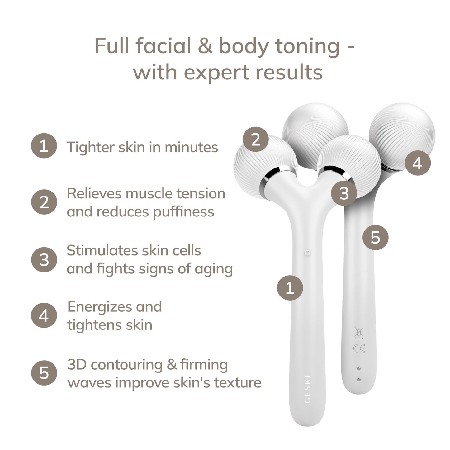 GESKE | Rodillo facial y corporal sónico SmartAppGuided™ | 4 en 1 | rodillo derma | Dispositivo para rostro y cuerpo | rodillo derma | Rodillo facial profesional | Reafirma y define cuerpo y rostro
