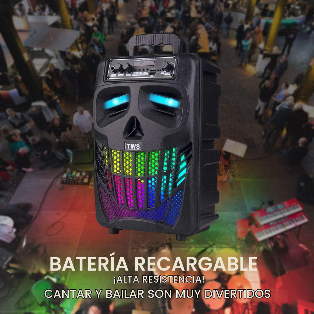 Altavoz Bluetooth E I F E R Negro 50W 8 Pulgadas Skull Portátil para Fiestas