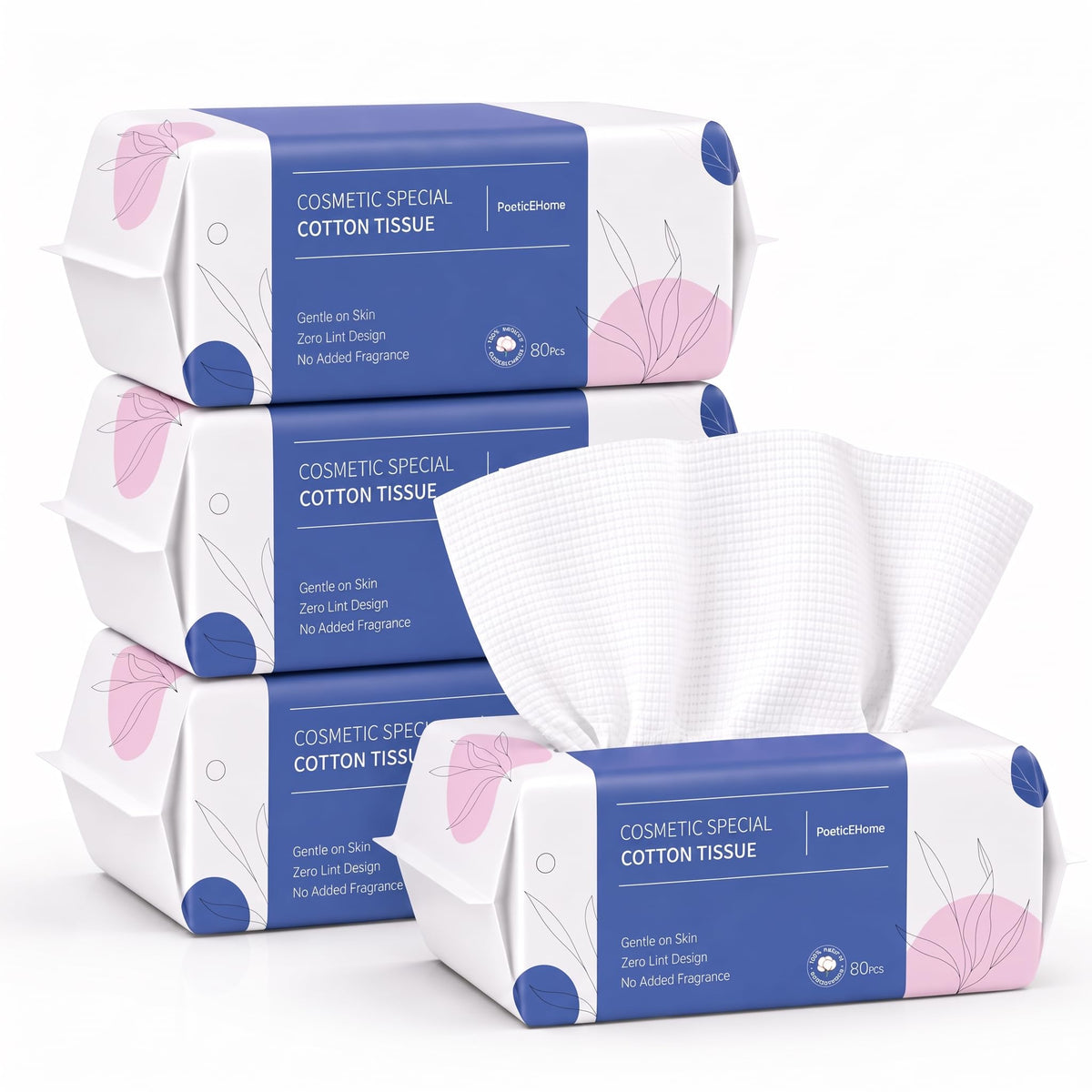 PoeticEHome Toallitas secas de algodón extra grueso, toalla facial desechable sin pelusa, paños de tejido facial para limpieza profunda y limpieza de maquillaje, paquete de 4