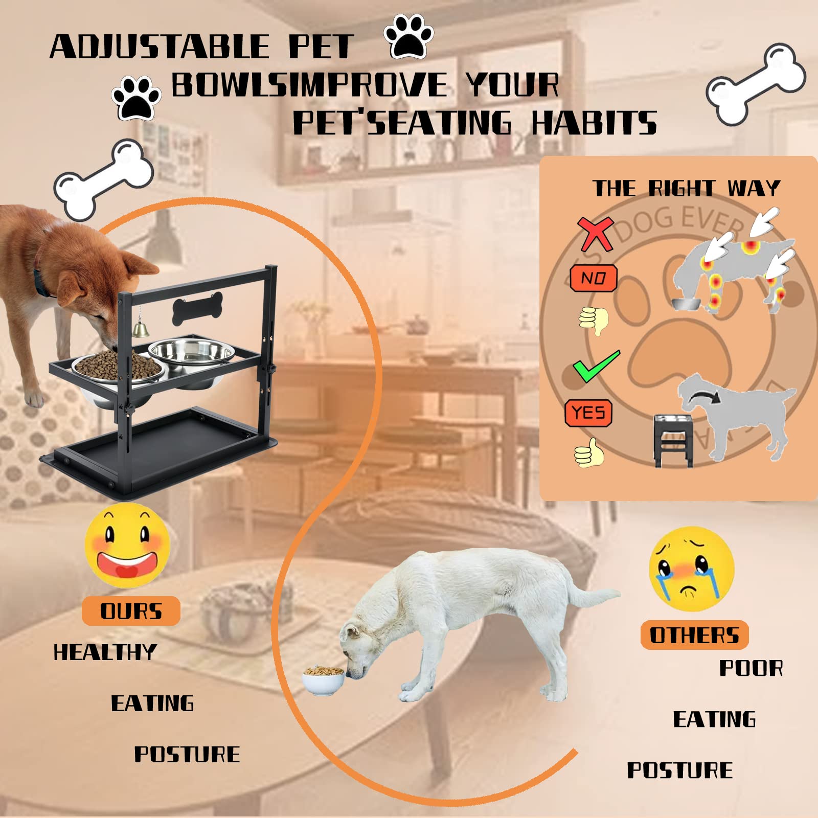 Cuencos Elevados TIDANT Acero Inoxidable Altura Ajustable para Perros Grandes