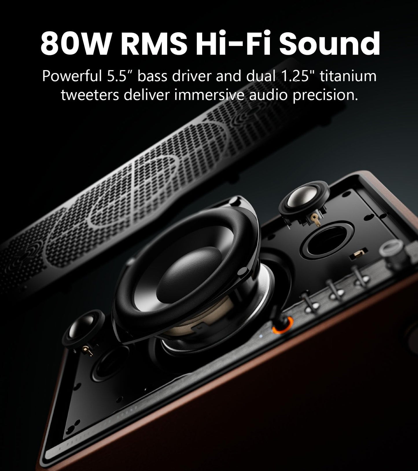 Edifier S300 Altavoz de Mesa Hi-Fi, Audio de Alta Resolución LDAC para Multi-Sala Inalámbrica y Emparejamiento Estéreo, 80W de Potencia Funciona con AirPlay 2, Bluetooth 5.4, Entradas USB-C AUX