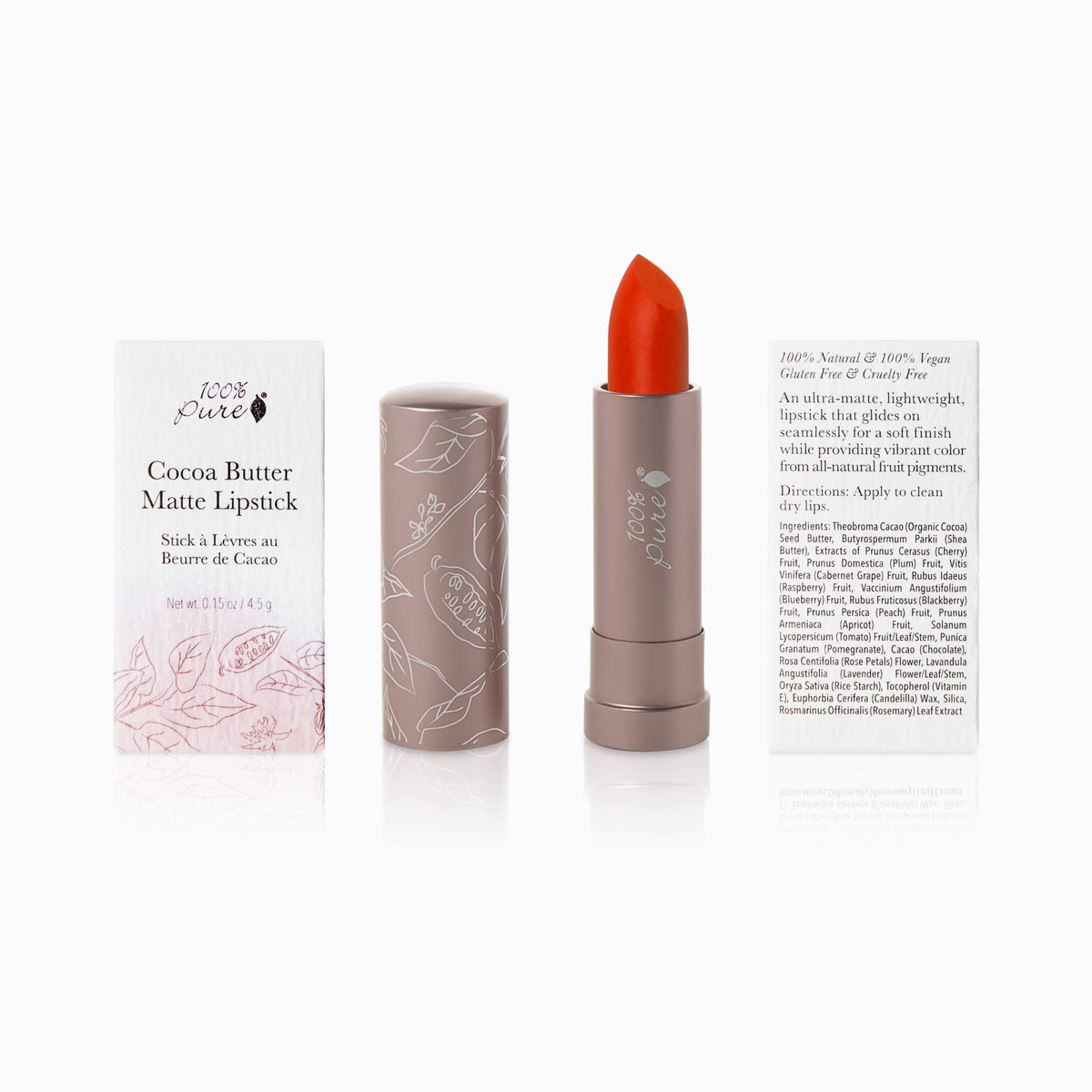 100% Pure Cocoa Butter Matte Lipstick, Cactus Bloom, 0.15 Ounce
