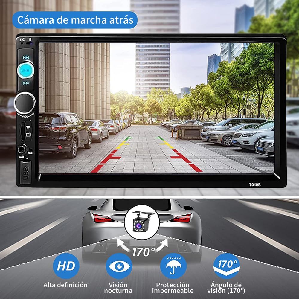FINYQBET Estéreo para Automóvil Pantalla Táctil Capacitiva de 7 Pulgada Autoestéreos para Carro con Cámara Trasera de 12 LED Bluetooth Reproductor MP5 Soporte Enlace de Espejo Radio FM