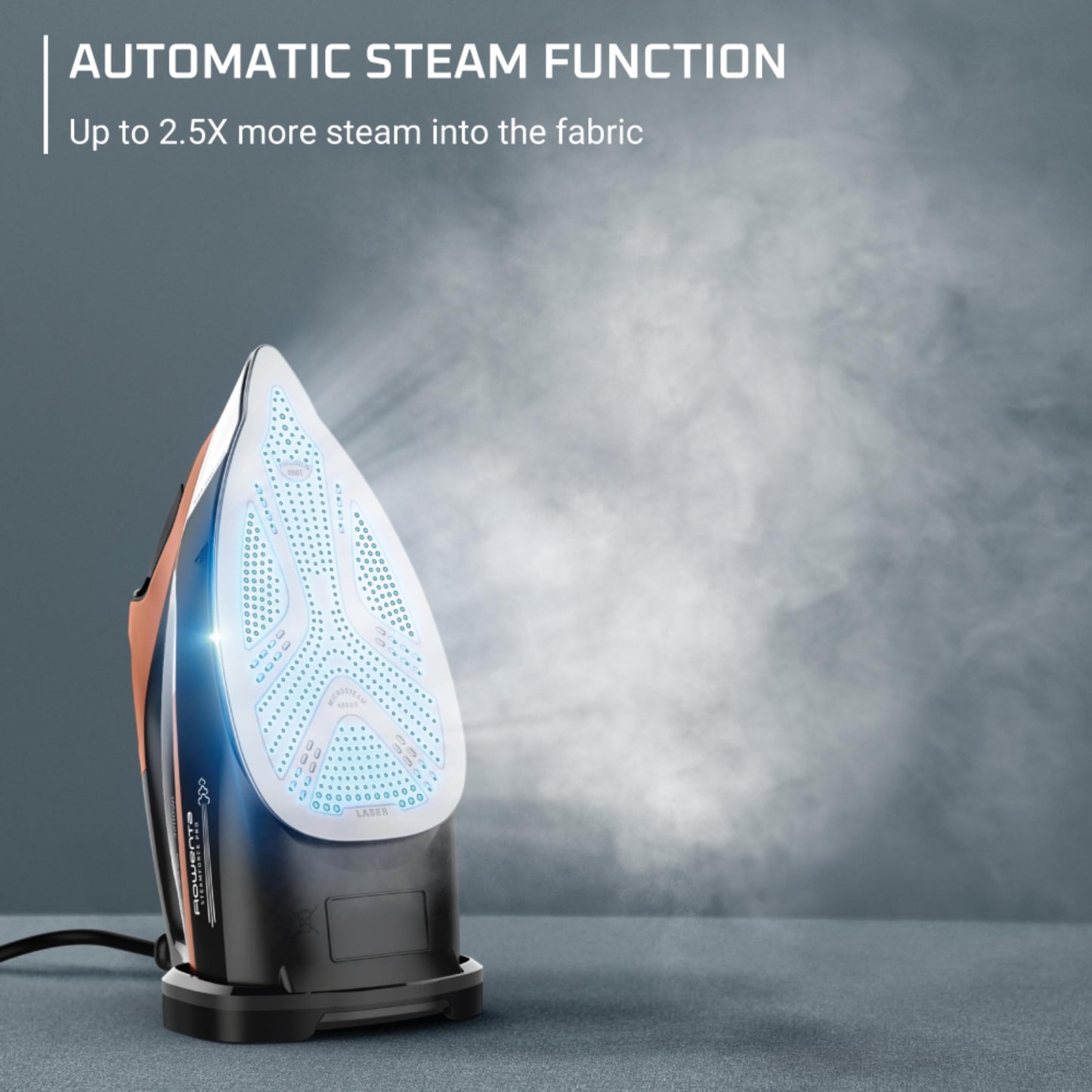 Rowenta Iron - Plancha de vapor Steam Force Pro para ropa, 1850 vatios, 5 presintonías de visualización inteligente, suela de acero inoxidable, planchado de mano de alta eficiencia, cobre negro,