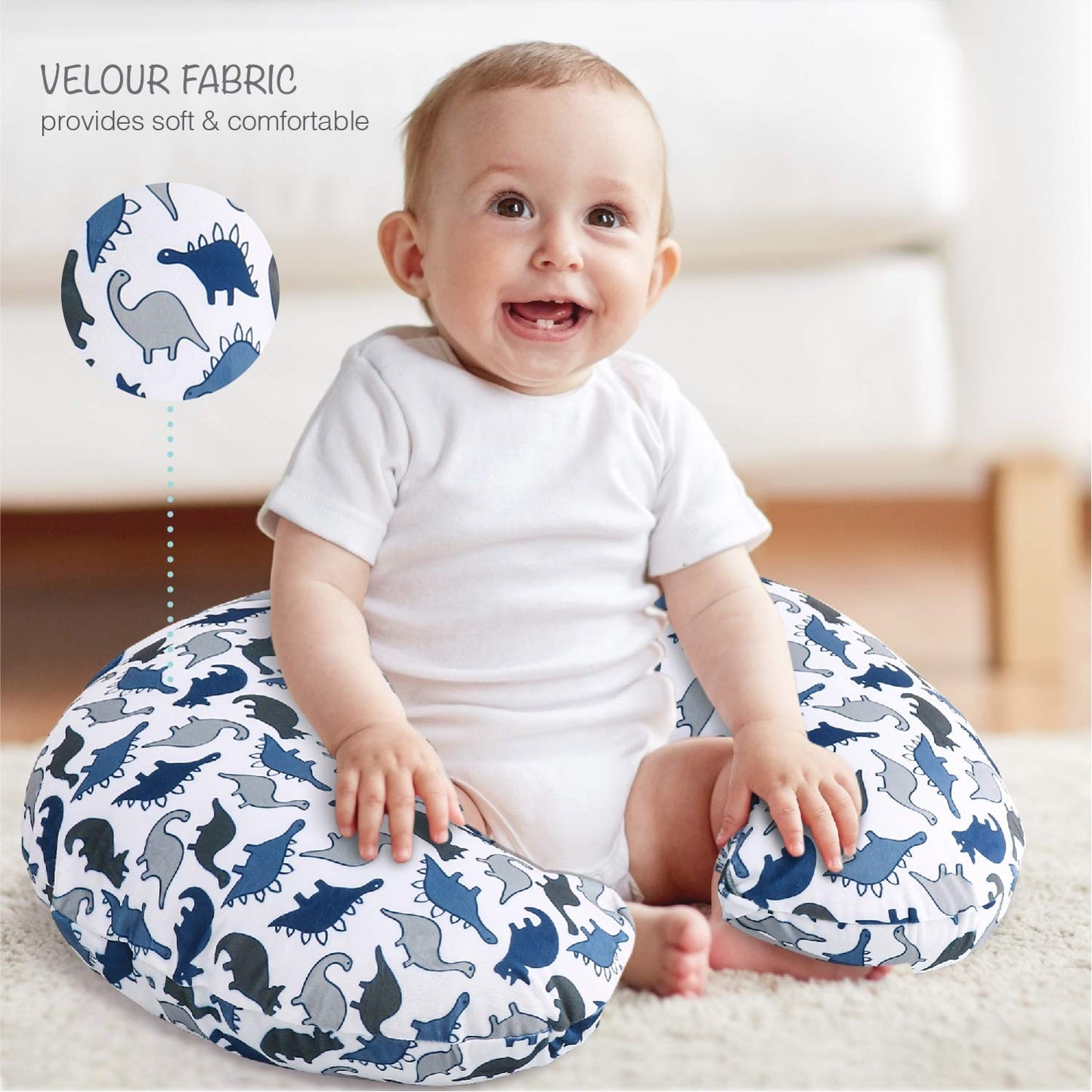 The Peanutshell - Juego de fundas de almohada de lactancia para bebés niños o niñas | Dinosaurio y lunares azul marino | 2 unidades