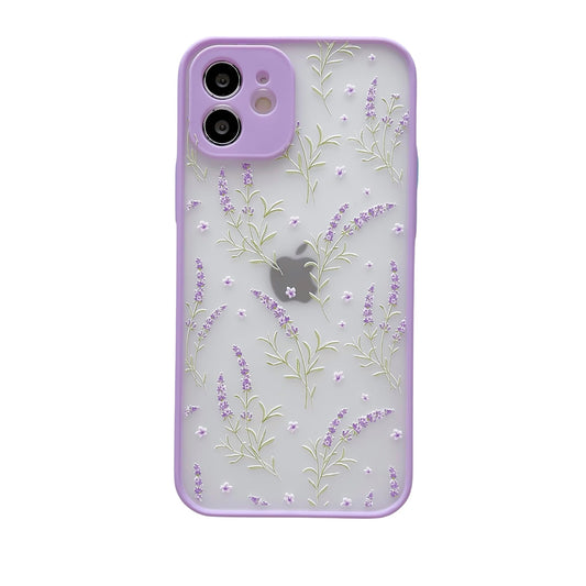 HaroKing Funda para iPhone 12, Protectora de cámara, Carcasa Transparente Esmerilado Espalda PC 3D Floral (Morado)