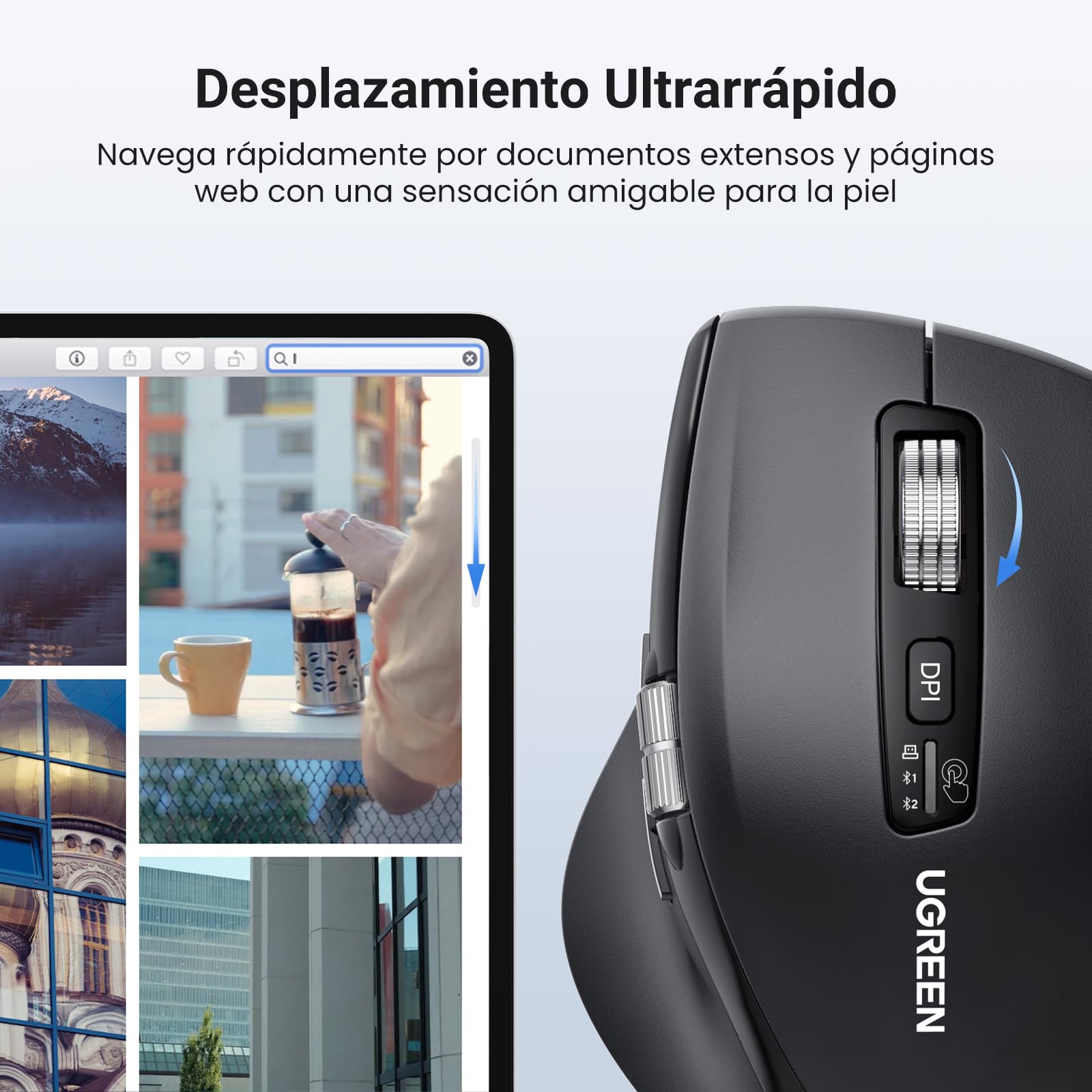 Mouse Inalámbrico UGREEN Negro con Scrolling Ultra-rápido y 5000 dpi Ergonómico y Silencioso