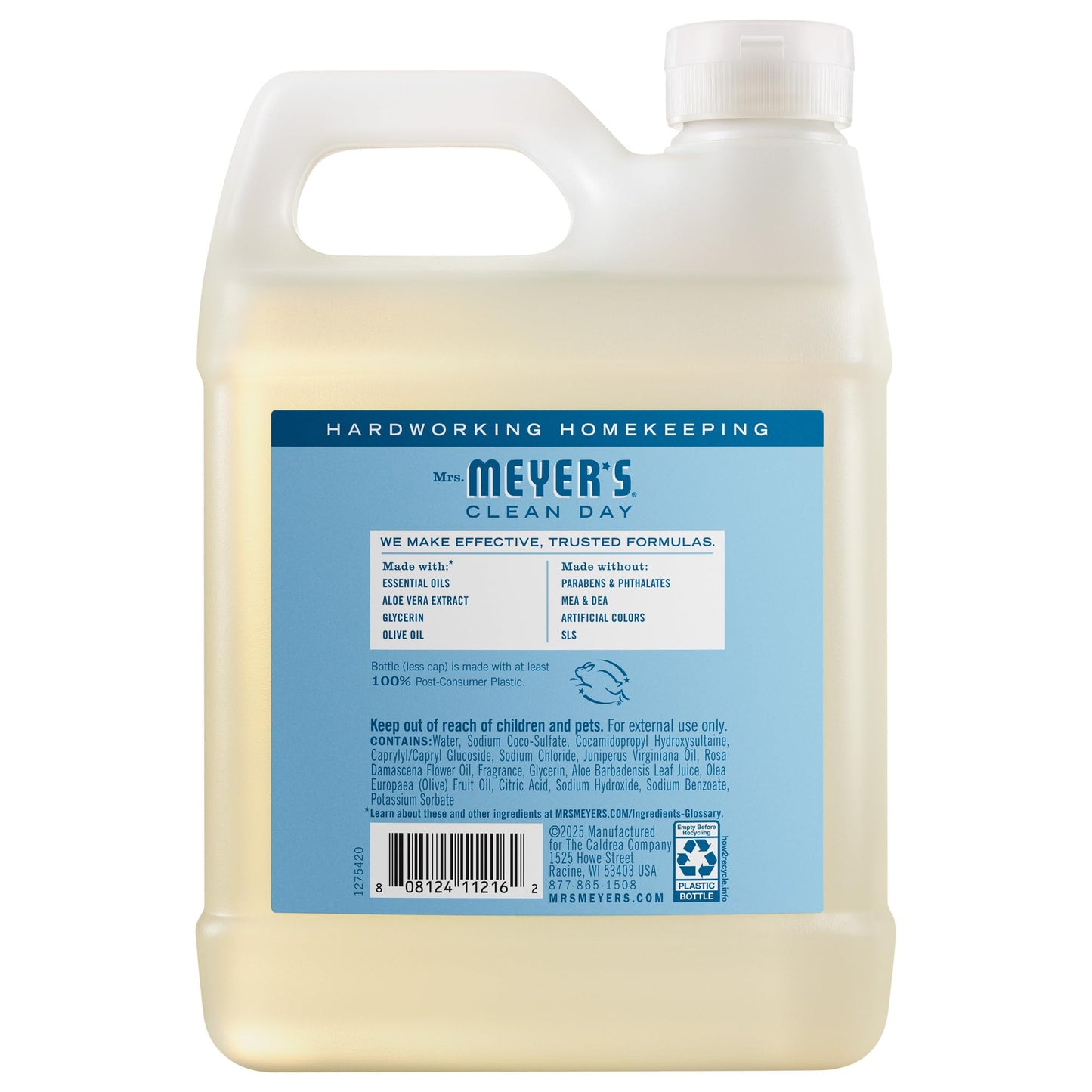 Mrs. Meyer’s Refill Jabón de Manos Líquido Rain Water, 975 ml | Repuesto con Aroma Limpio y Refrescante | Fórmula Suave de Origen Vegetal | Ideal para Uso Diario | Sin Parabenos ni Crueldad Animal