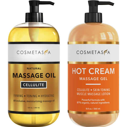 Tratamiento de celulitis con aceite de masaje y crema caliente para tonificar y hidratar la piel, alivio del dolor muscular, 8.8 oz. Ideal para reducir celulitis de forma natural.