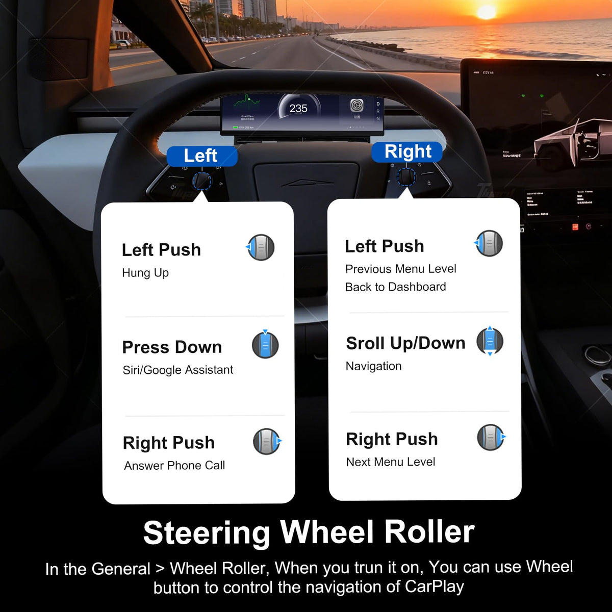 Pantalla Head Up Display Tlyard Negra 10.88 Pulgadas HUD Carplay para Tesla Modelo 3, 3 Highland, Y, Y Juniper y Cybertruck
