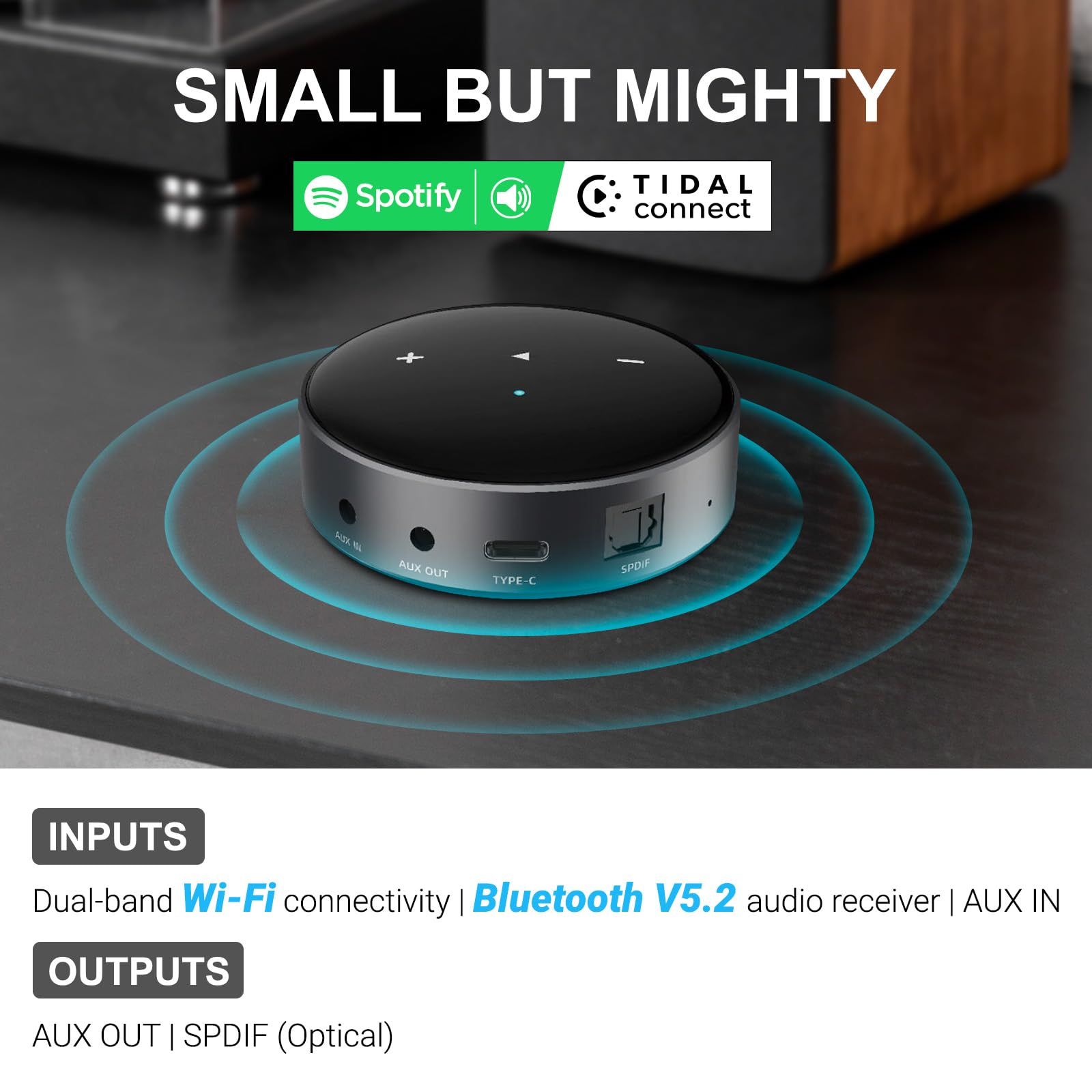 Edifier R1280T - Altavoces de estantería alimentados con WiiM Mini Wi-Fi Audio Streamer, transmite audio de alta resolución de Spotify, Amazon Music y más