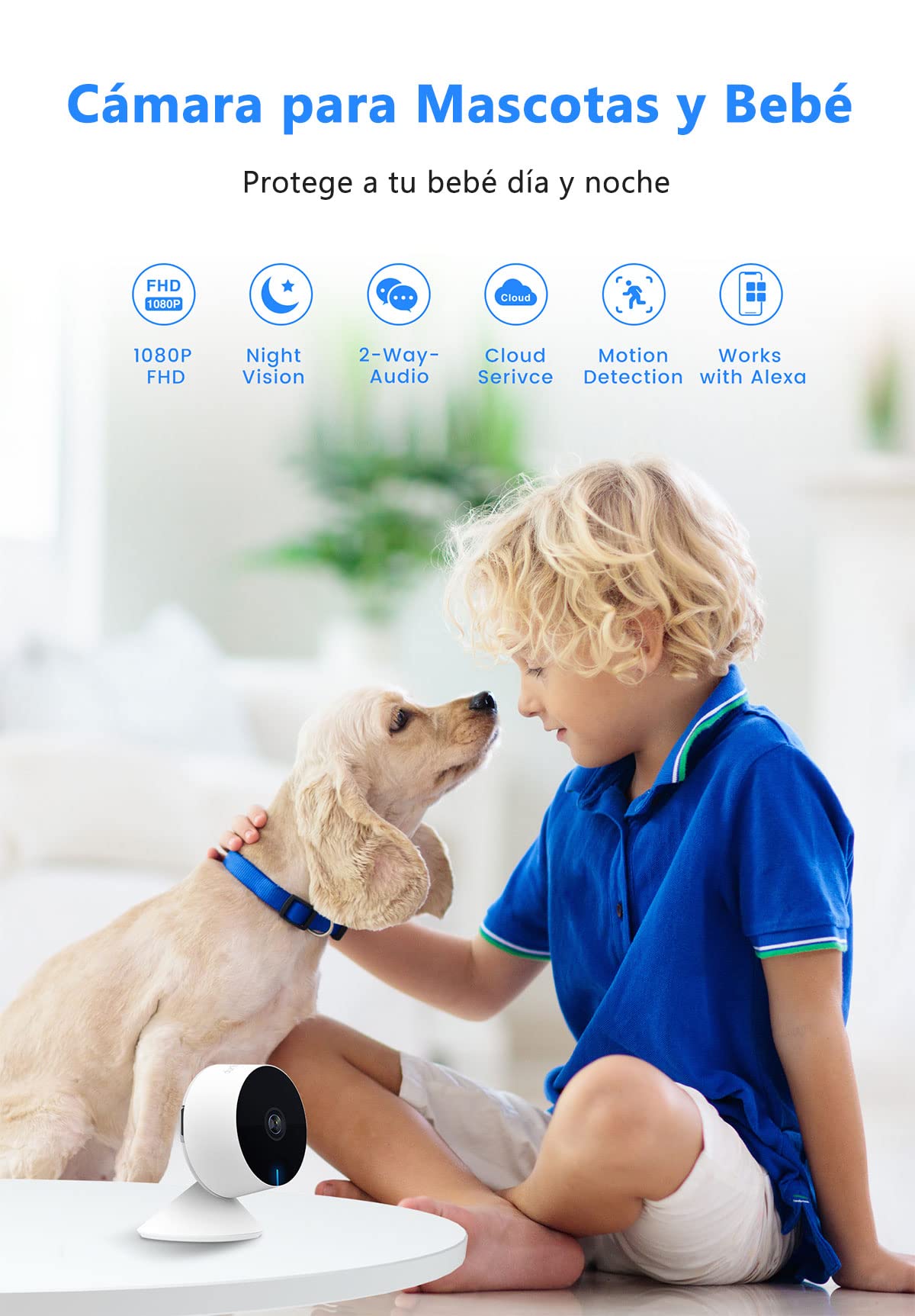 Cámara de Seguridad Interior 2K, EASYTAO 3MP M1 Cámara WiFi de Bebé con Visión Nocturna, Audio Bidireccional, Compatible con Alexa y Google Assistant