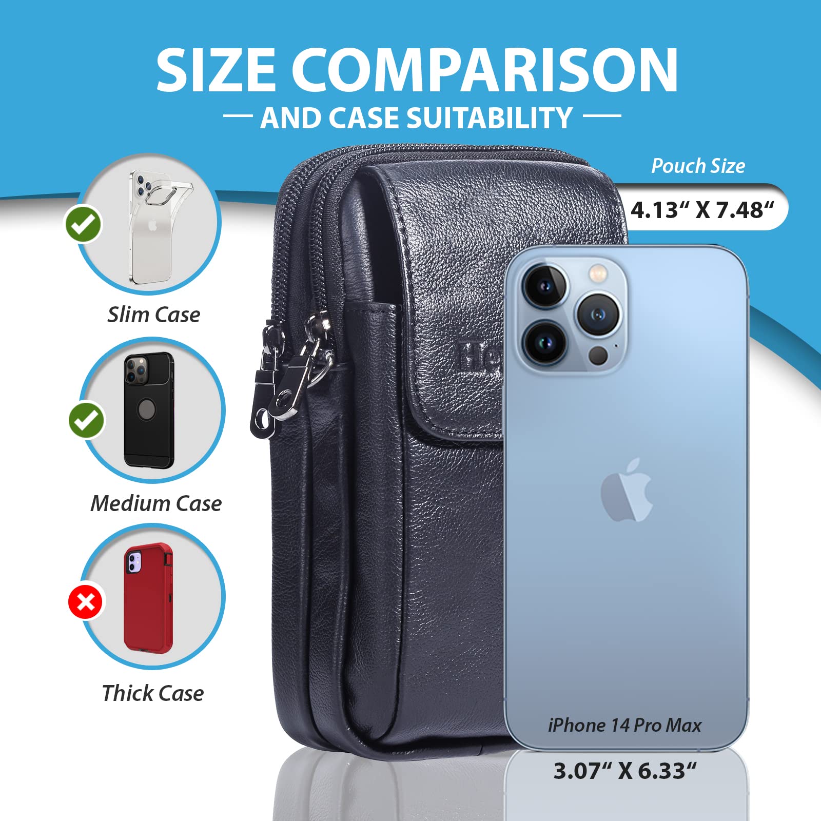 hengwin Bandolera Hombre cangurera Bolsa para Celular Funda Celular Cinturon Porta Celular Cinturon Adecuado iPhone 15 Pro MAX 14 Plus 13 Pro MAX 12 Pro MAX Samsung Galaxy S24 Ultra Note 9 8 (Negro)