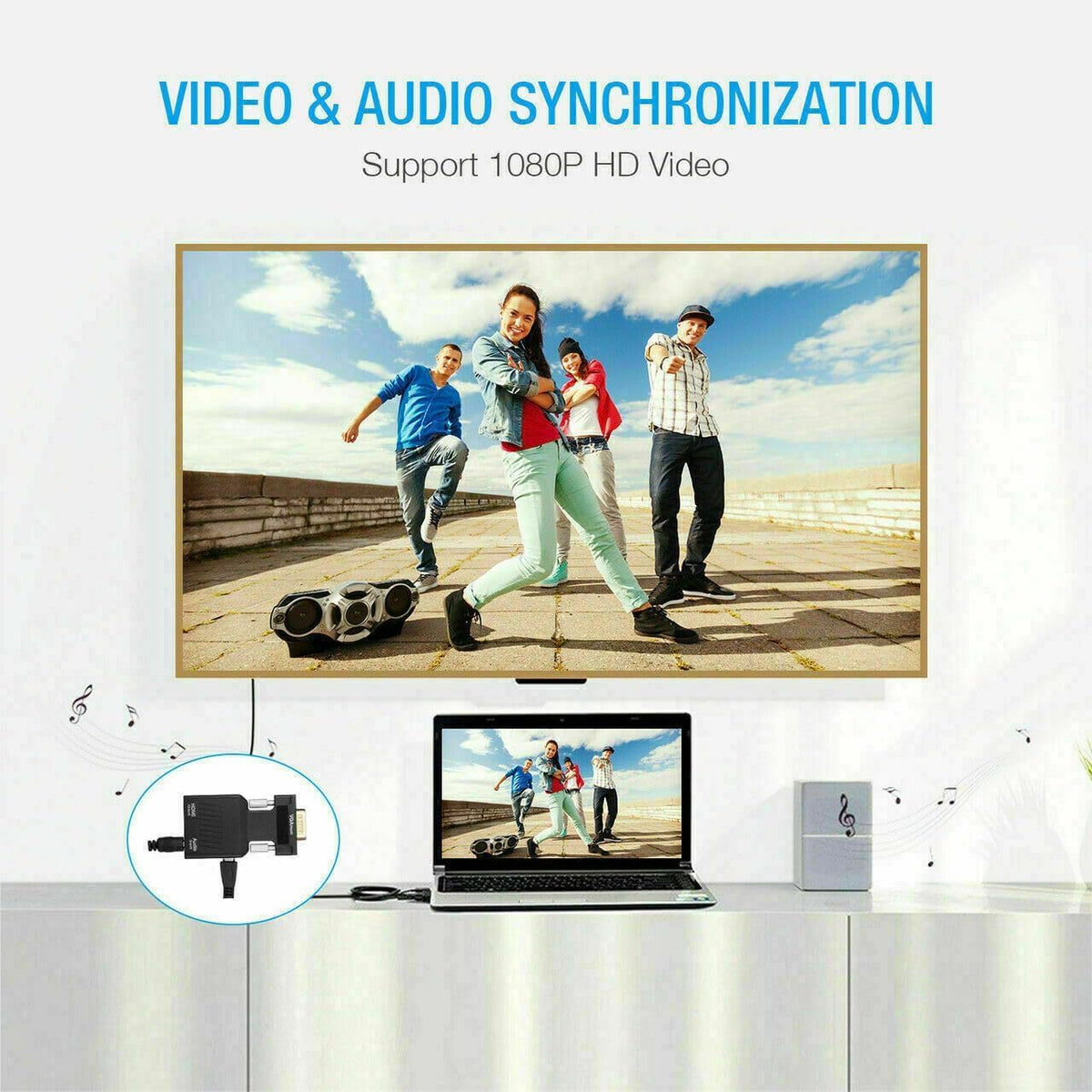 Adaptador Convertidor VGA a HDMI SGElectronix Negro con Audio 1080p para PC a Televisión o Monitor