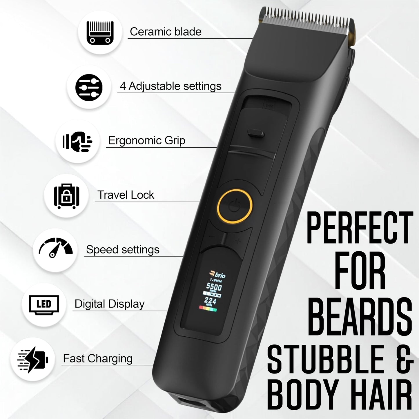 Brio Blackout Beardscape V2 Recortadora de Barba Hombre, 4 Velocidades, Batería Recargable, Cerámica de Baja Fricción, 1.6 Libras, Negro