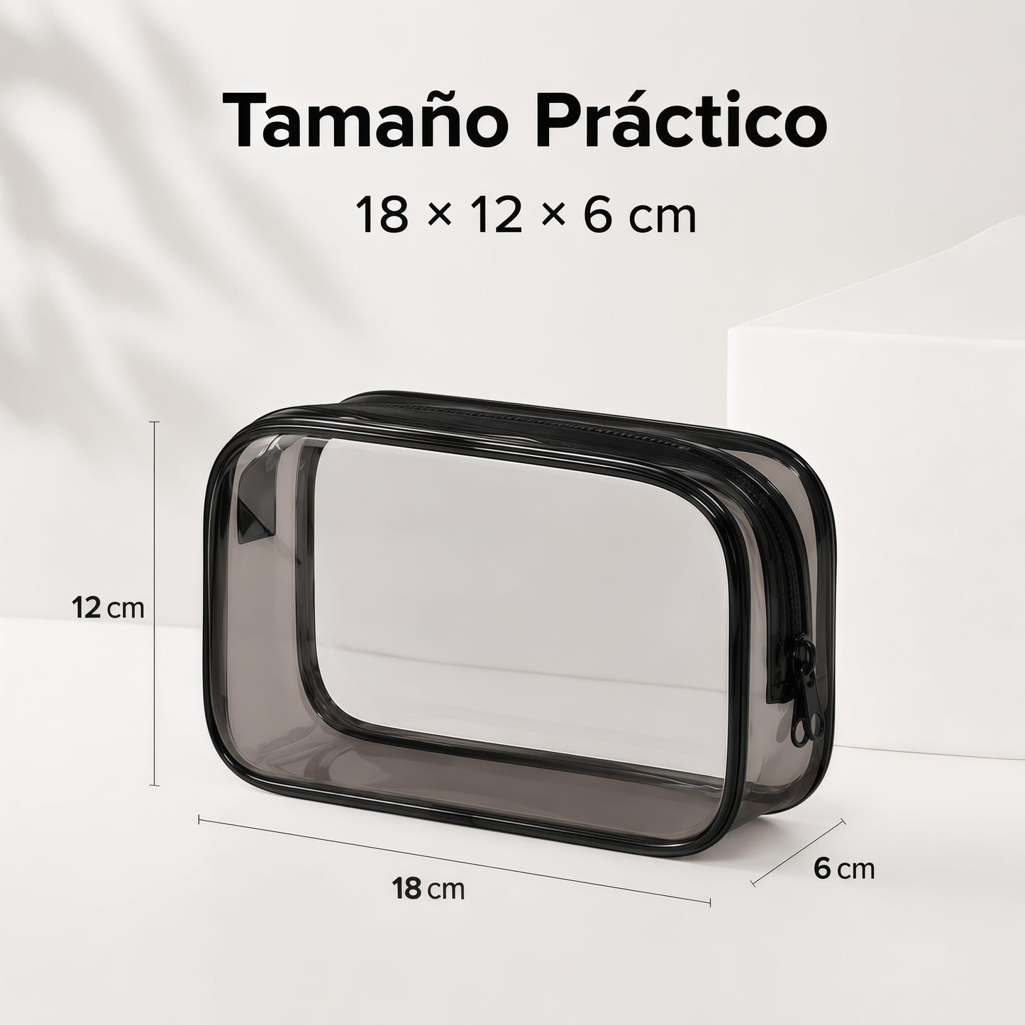 Cosmetiqueras Transparentes 6 Piezas de PVC, Bordes Negros, 18 x 12 x 6 cm
