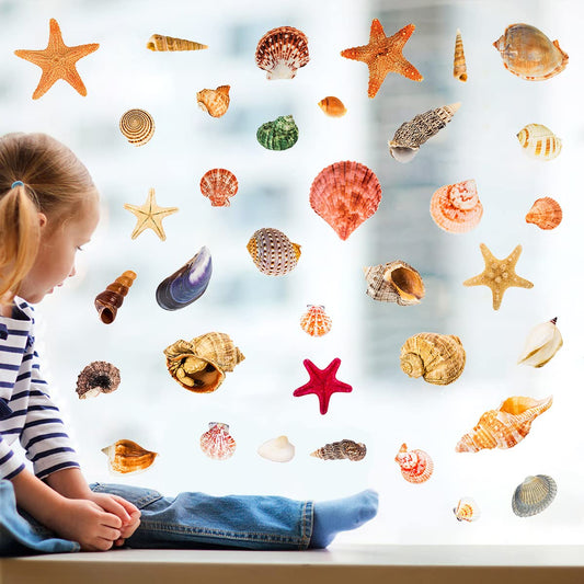 WOYINIS Calcomanías de pared 3D realistas, diseño de conchas marinas en 3D, pegatinas de pared para la sala de estar, dormitorio, habitación de los niños, sala de juegos, guardería, cuarto de baño, decoración de pared