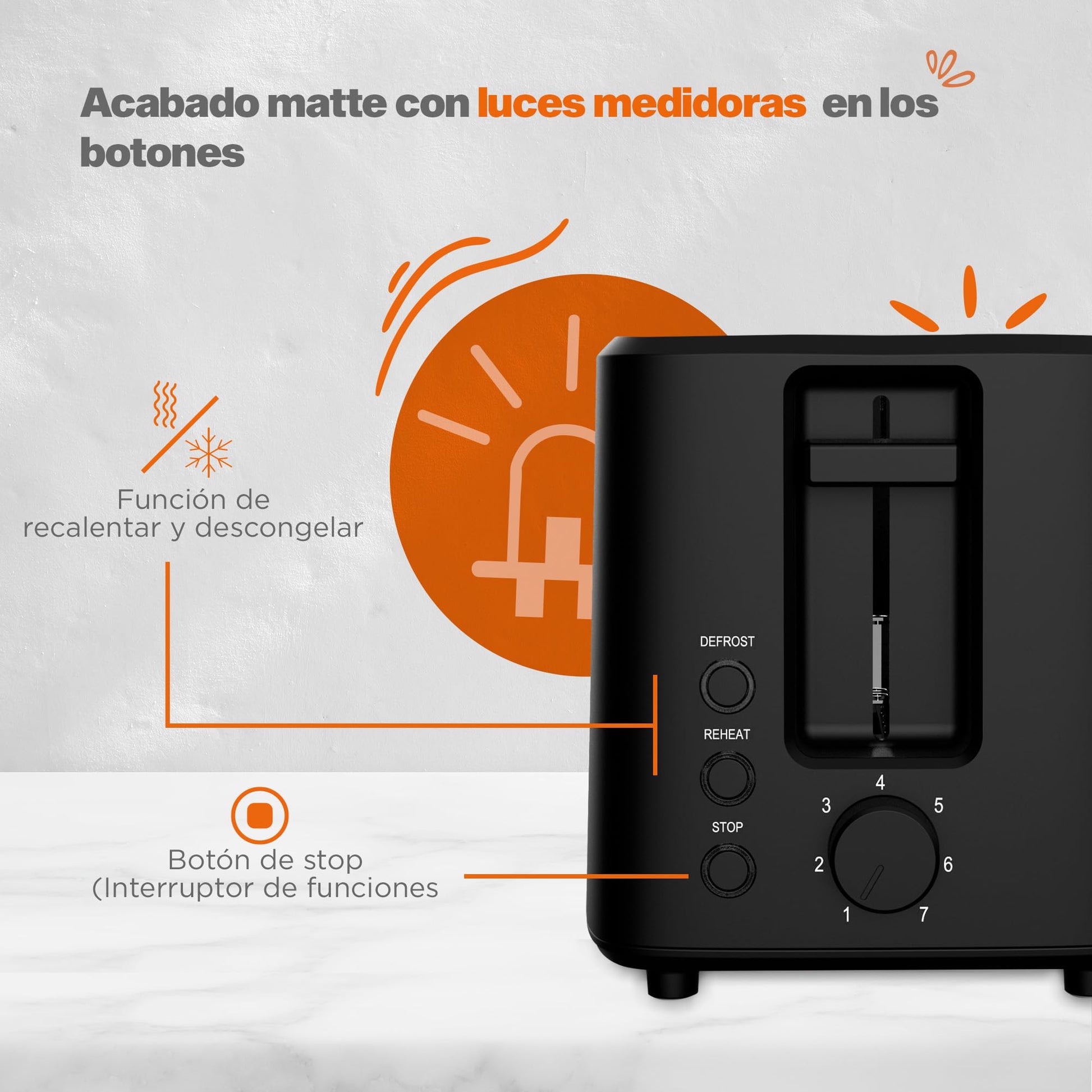 Hukën x MasterChef | Tostador de Pan | Ranura Extra Grande | Para 2 rebanadas | 7 niveles de tostado | 750 W de Potencia| Función Recalentar y Descongelar |