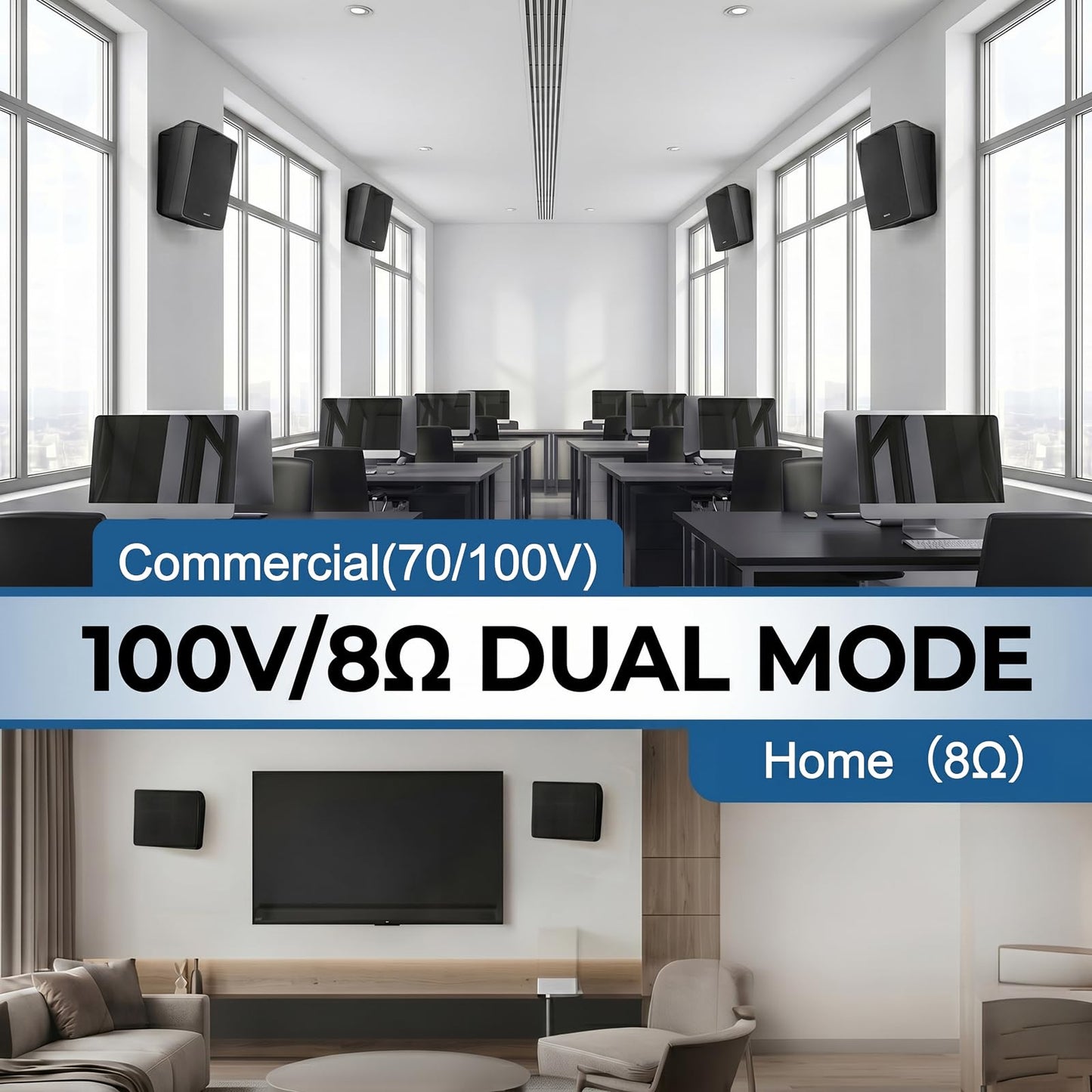 STUDIOFINIX - Altavoces PA montados en la pared de 4 pulgadas, potencia máxima de 240 W, 8 ohmios y 70 V/100 V, modo dual, para cine en casa, comercial, oficina, sistema PA (negro, 1 par)