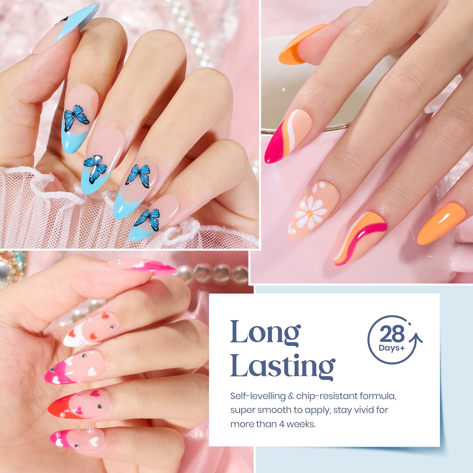 Beetles Kit de 20 esmaltes de uñas de gel – Juego de esmalte de gel UV LED, color pastel, primavera, verano, negro, azul, rosa, desnudo, esmalte de gel UV con base y capa superior para salón de arte de uñas, regalo para mujeres Grils