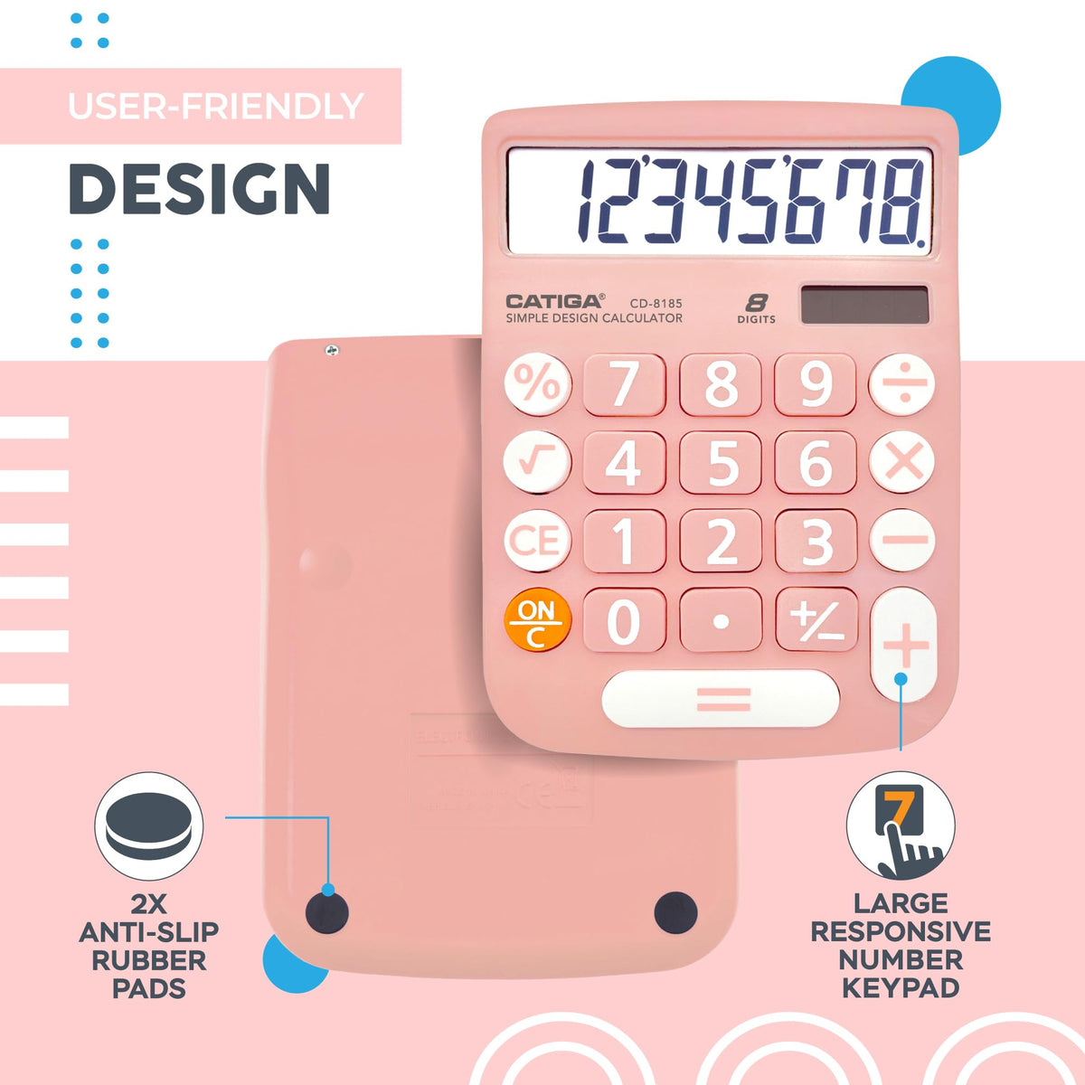 Calculadora CATIGA Solar LCD Blanco Botones Grandes básica de 8 Dígitos para Hogar, Oficina y Escuela