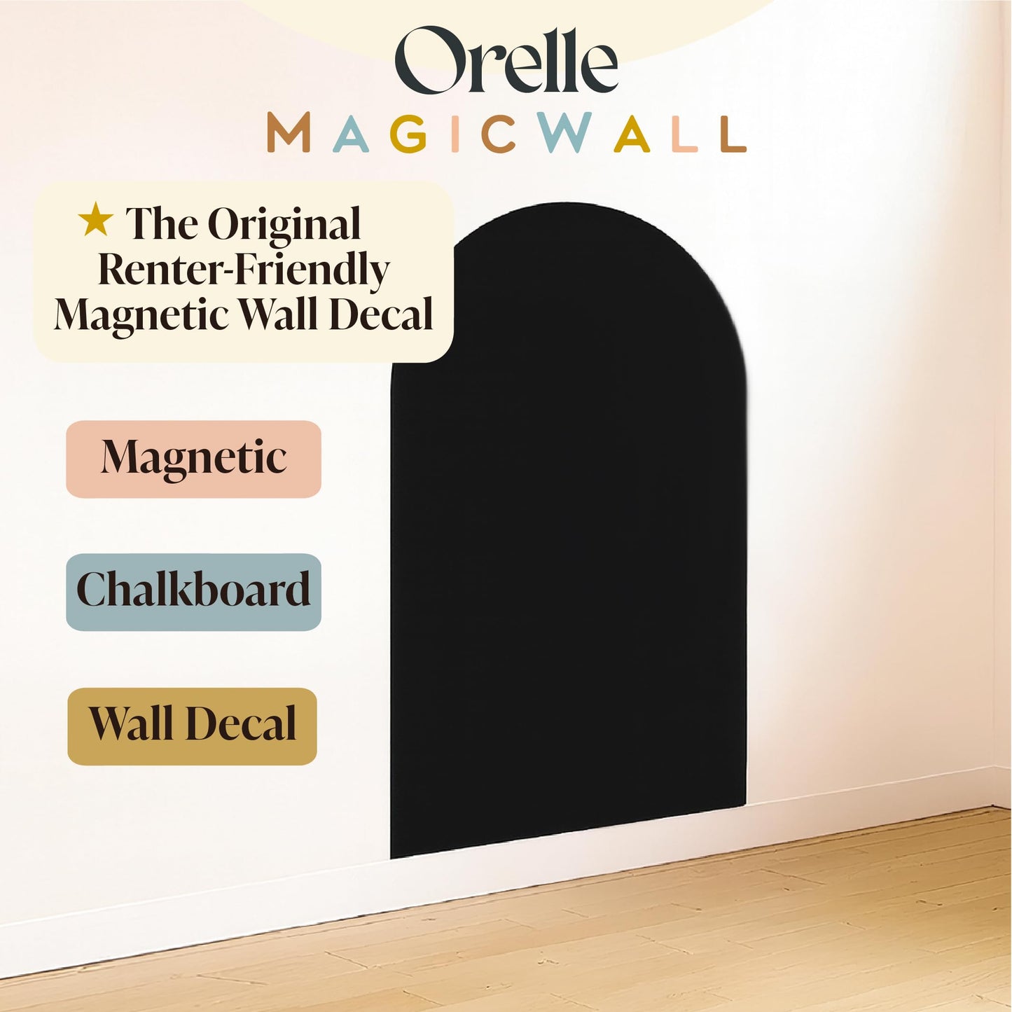 Orelle MagicWall | Calcomanía de arco magnético para pared – Reposicionable y amigable para inquilinos | Adhesivo de pared magnético tipo despegar y pegar, pizarrón | Esenciales para sala de juegos |