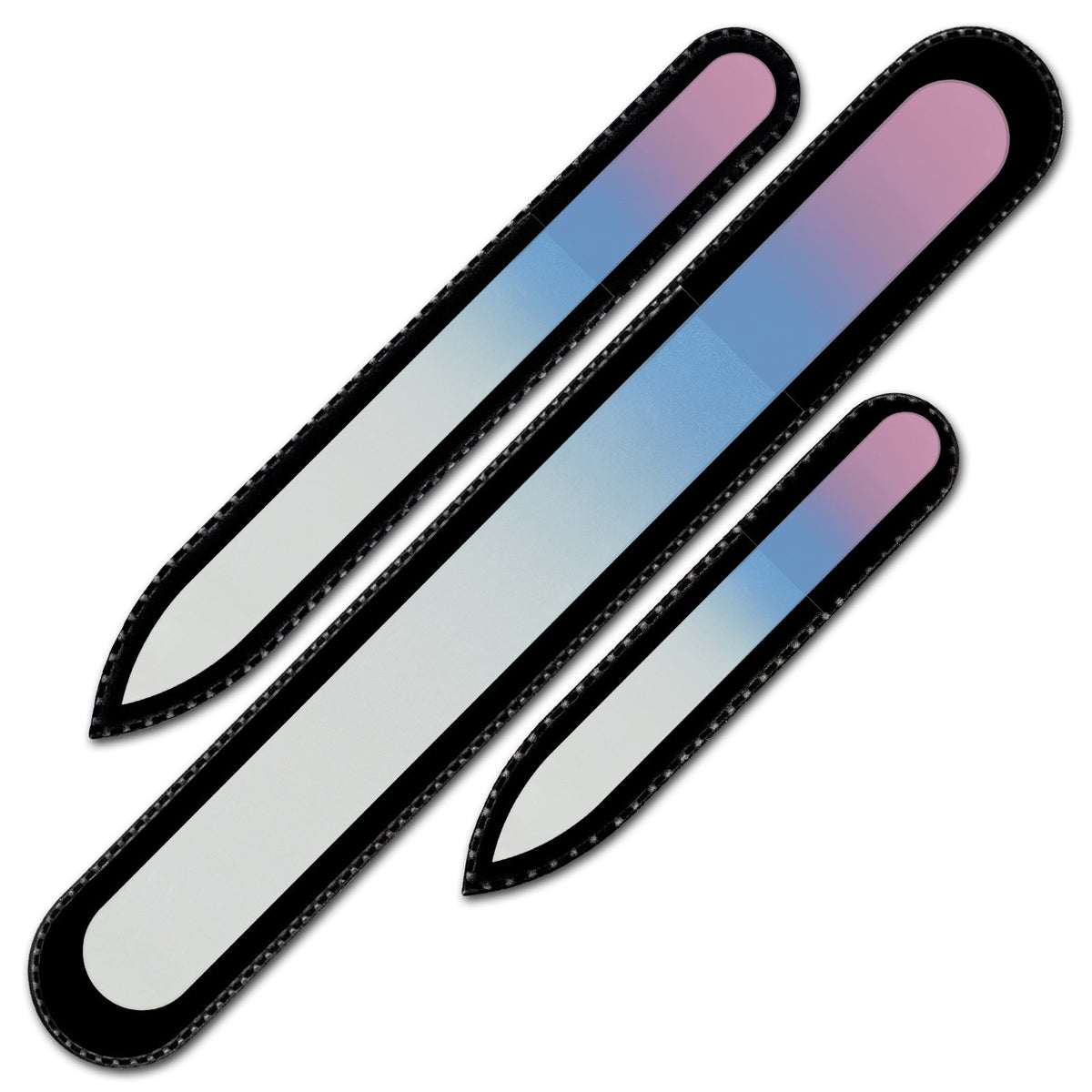Juego de 3 limas de uñas de vidrio en bolsa de terciopelo, colores arcoíris, auténtico vidrio templado checo, garantía de por vida, hecho a mano en la República Checa, Chicle