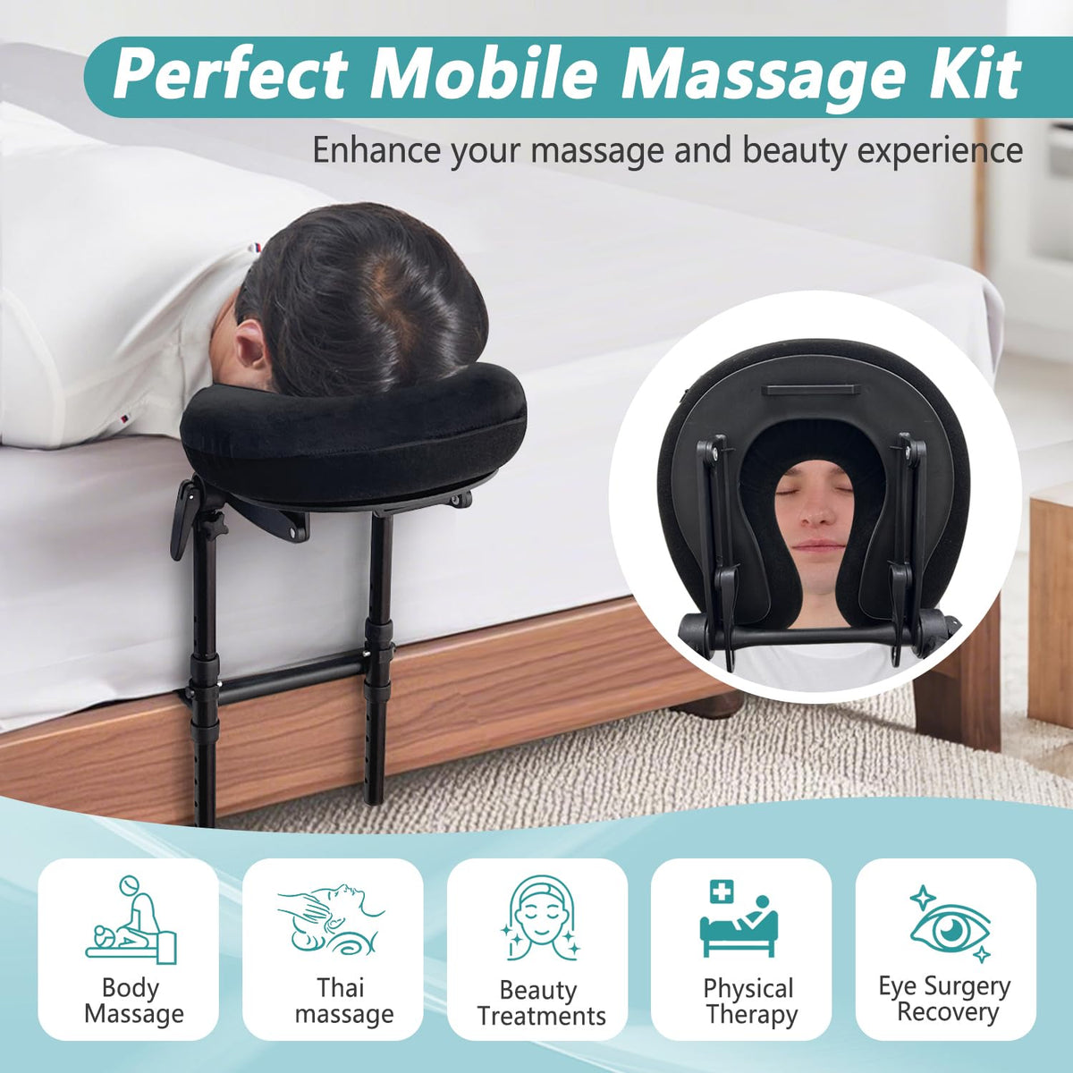 Kit de Masaje KAAMOS para Colchón en el Hogar con Reposacabezas Ajustable y Almohada Facial