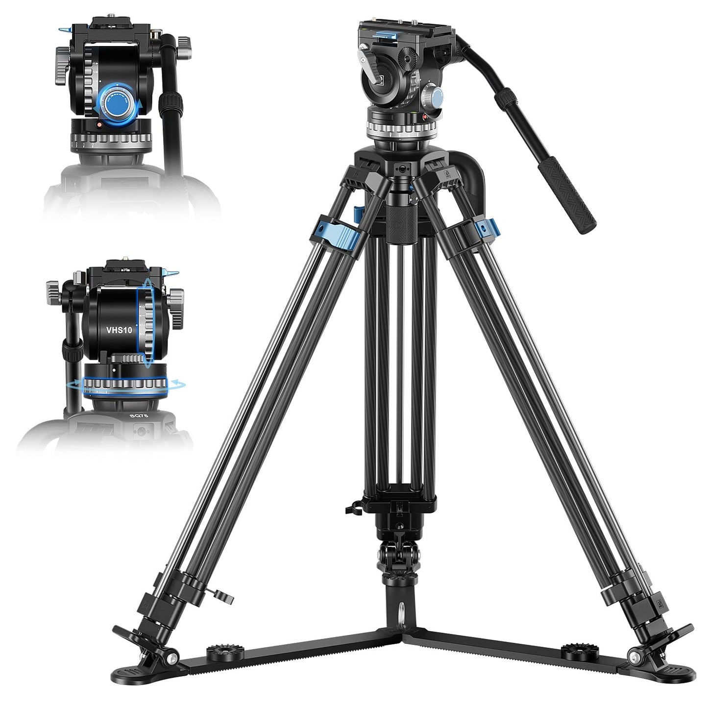 Kit de Trípode de Fibra de Carbono SIRUI 182cm Amortiguación Hidráulica Pan/Tilt 4 Pasos