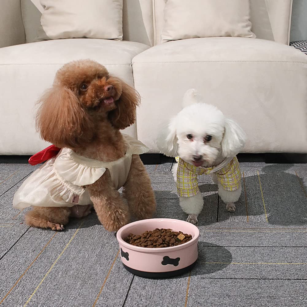 Cuencos De Cerámica SWEEJAR Rosa con Patrón De Hueso para Perros Medianos 35 Onzas Líquidas