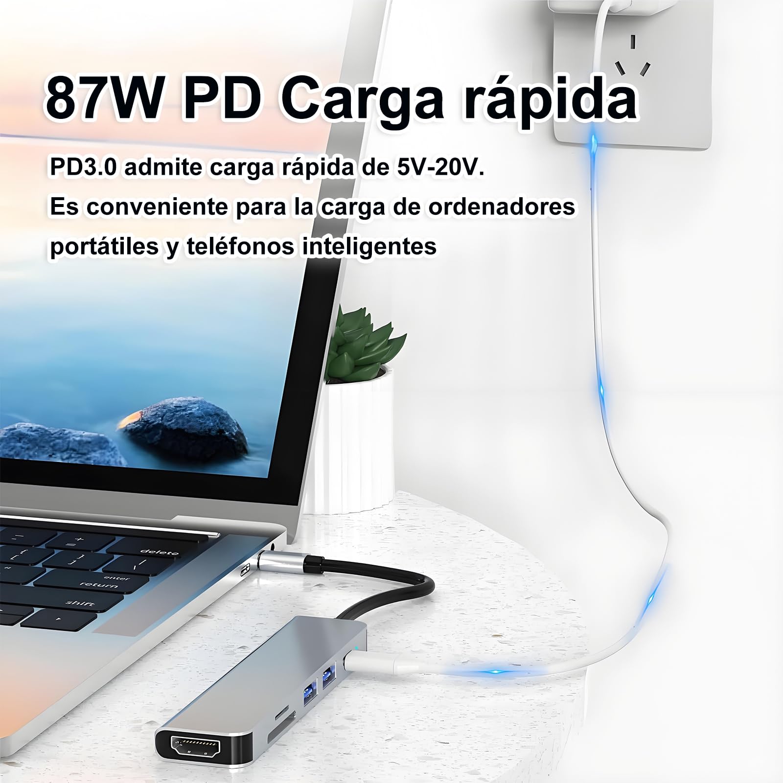 FEISEDY Hub 6 en 1 USB-C con Carga Rápida PD 100W, HDMI 4K, Lector Dual SD/TF y 2 Puertos USB 3.0 - Adaptador Multifunción para MacBook, Windows y Dispositivos Tipo C