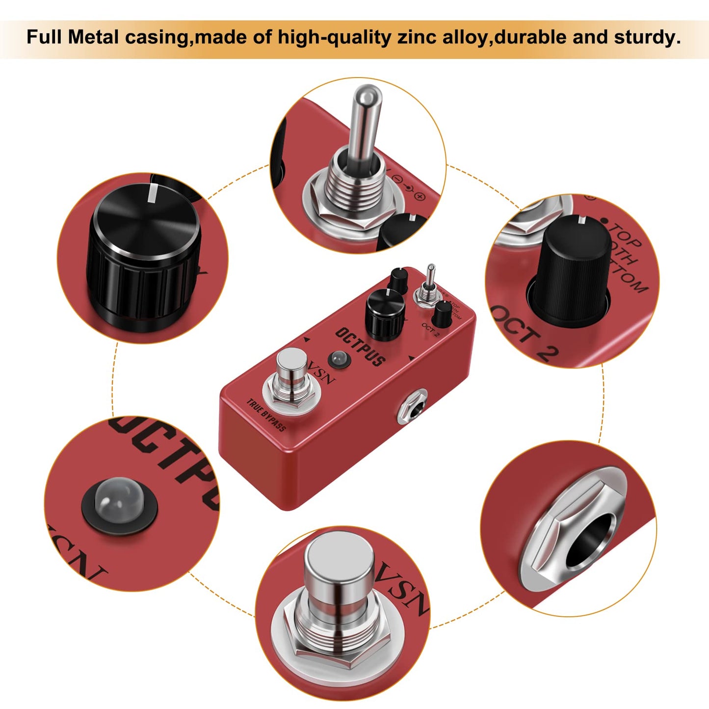 VSN Guitar Octave Pedal For Electric Guitar Precise Polyphonic Octave Effects Generator Octpus Guitar Pedals True Bypass Mini Size …