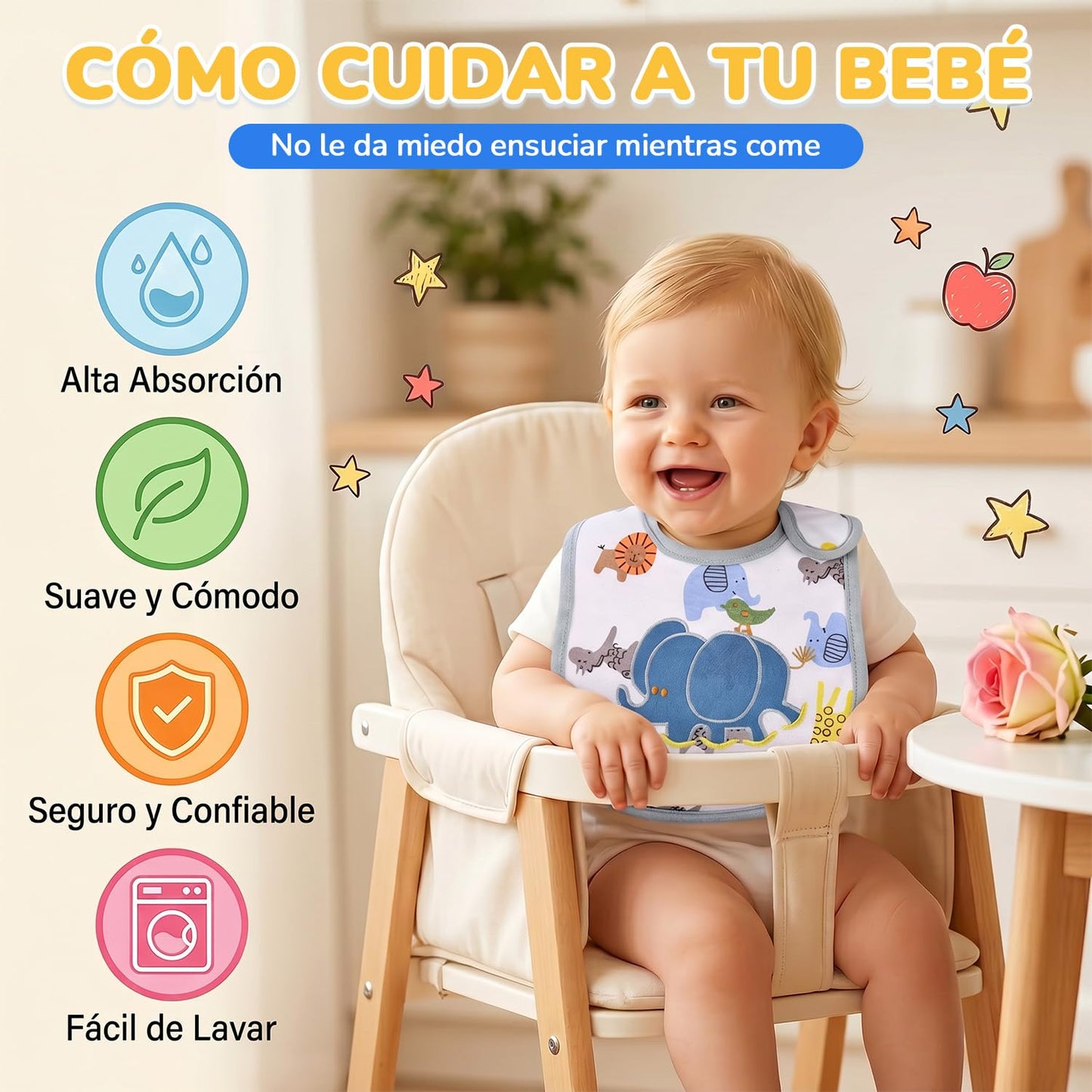 Pack de 12 Baberos para Bebé, Baberos para Comer con Estampado de Animales, Protectores contra Babeo y Comida, Suaves y Absorbentes, Ajustables para Niños y Niñas, Regalo de Baby Shower