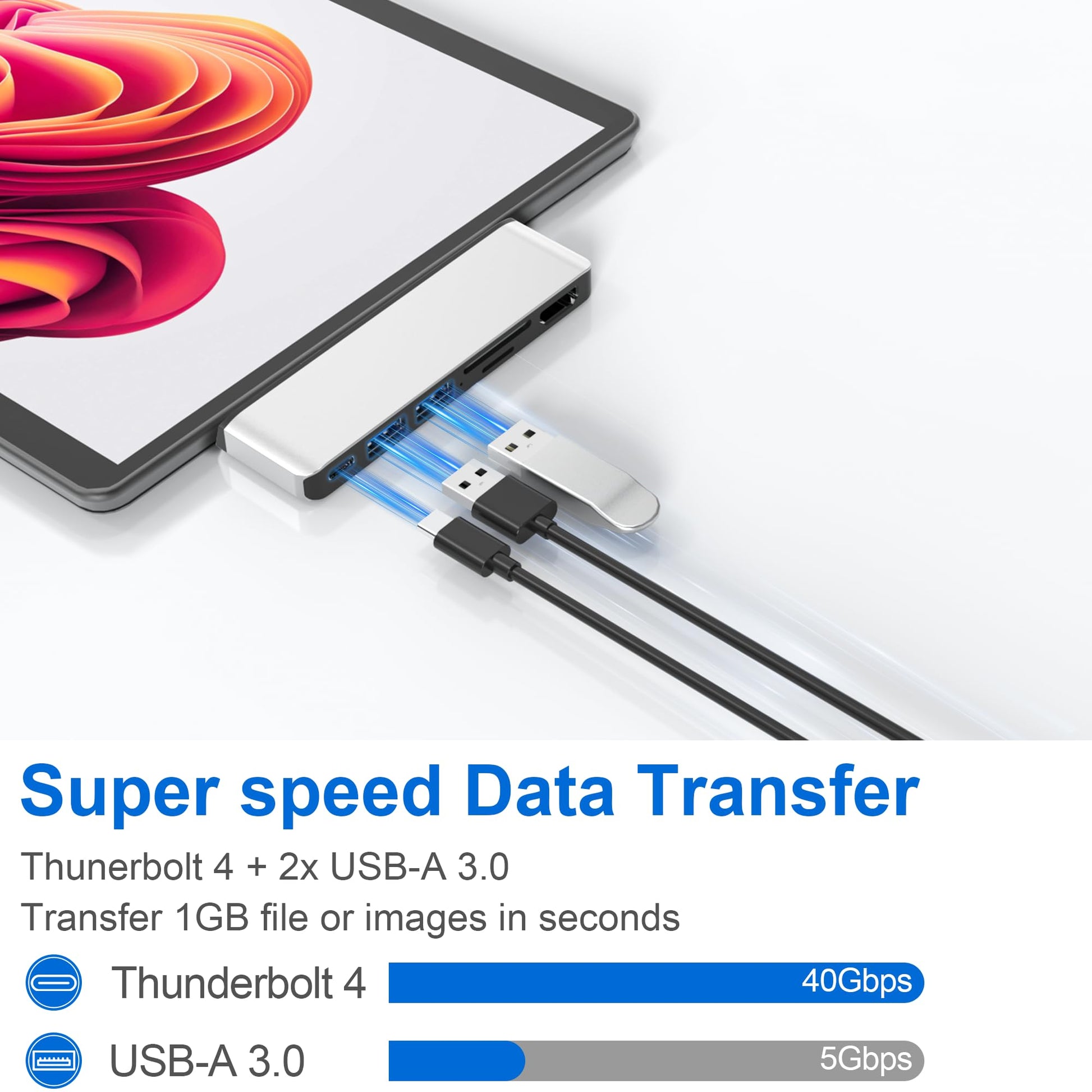 Estación de Acoplamiento USB para Surface Pro 9 10 11 X con HDMI 4K USB-C Thunerbolt 4 100W de Carga y Accesorios USB 3.0 SD TF Hub