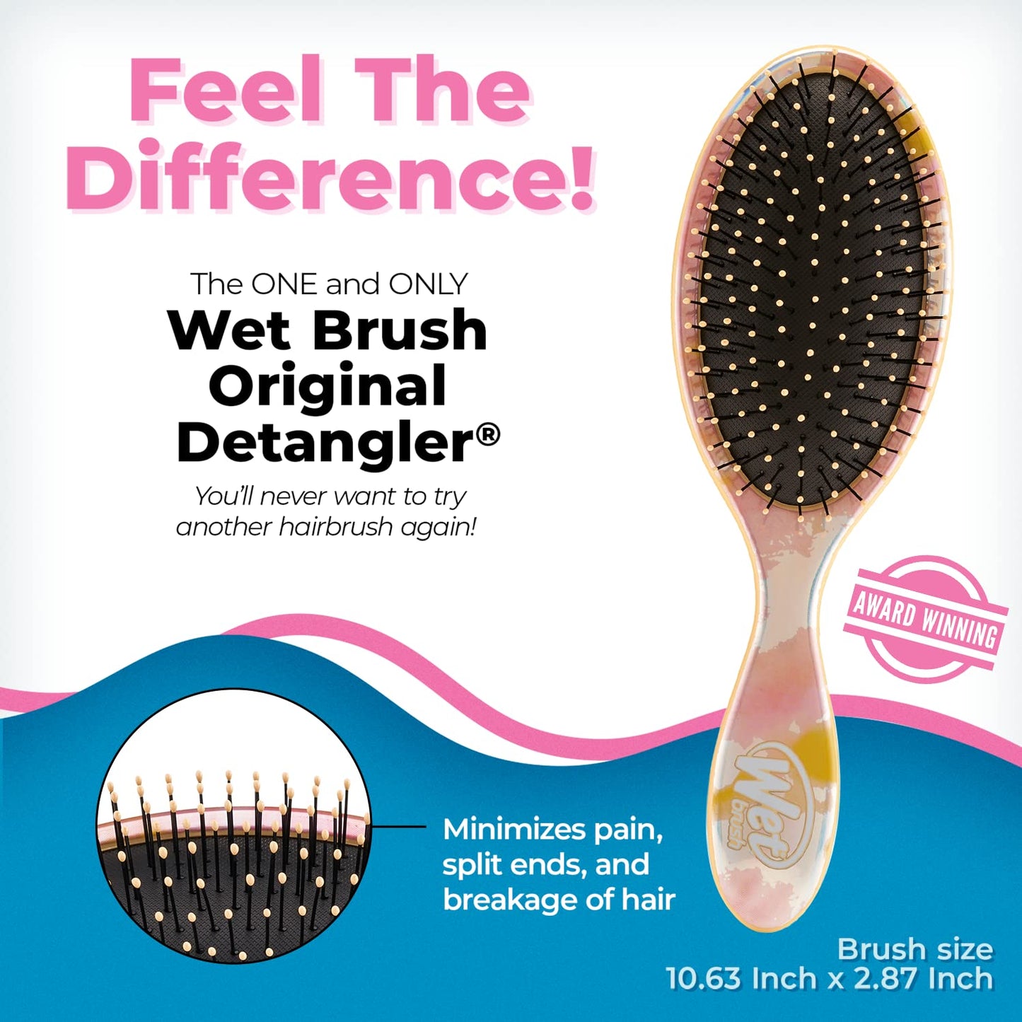 Wet Brush Cepillo desenredante original, teñido anudado, melocotón, todo tipo de cabello, cerdas IntelliFlex ultra suaves que se deslizan a través de enredos con facilidad, peine sin dolor para hombres, mujeres, niños y niñas