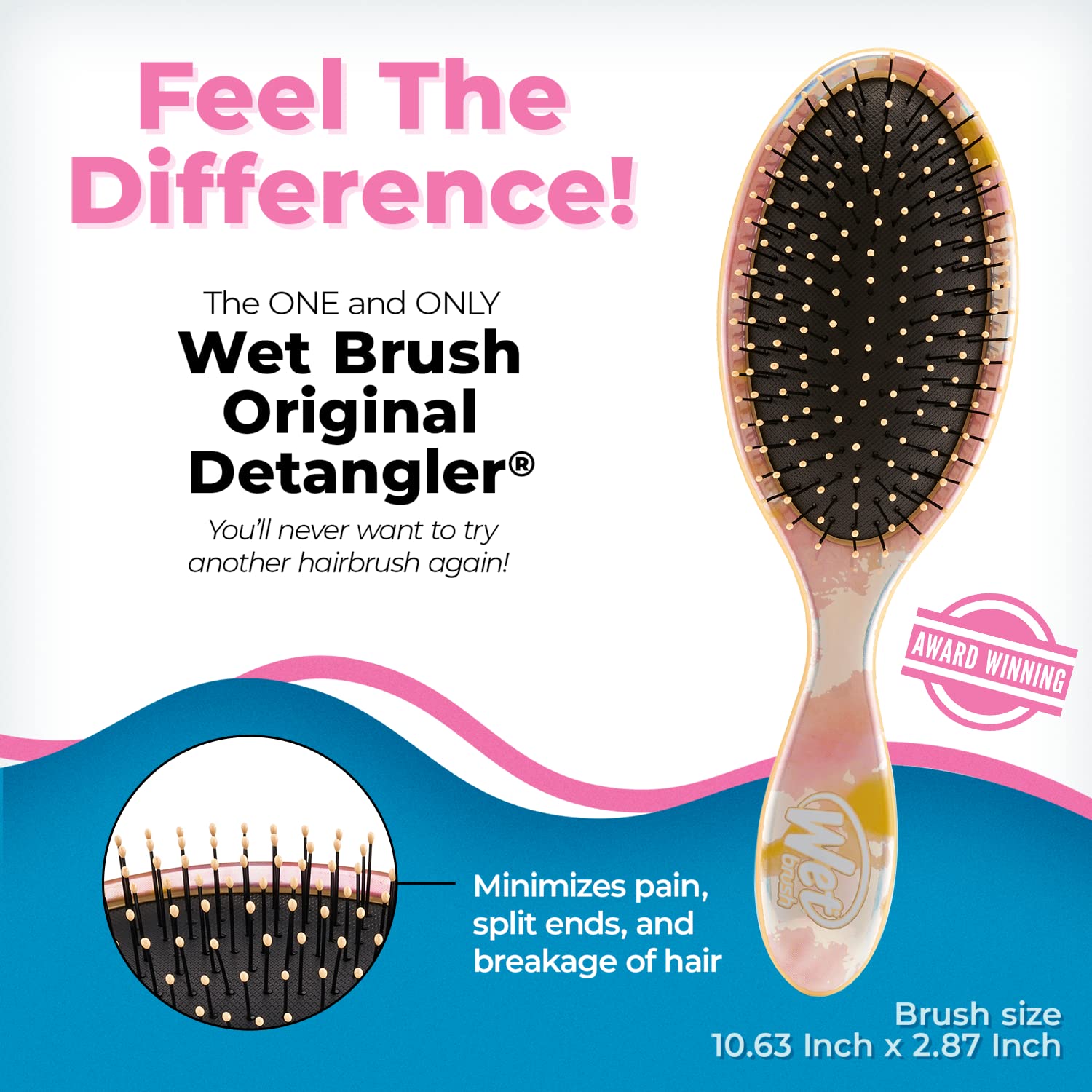Wet Brush Cepillo desenredante original, teñido anudado, melocotón, todo tipo de cabello, cerdas IntelliFlex ultra suaves que se deslizan a través de enredos con facilidad, peine sin dolor para hombres, mujeres, niños y niñas