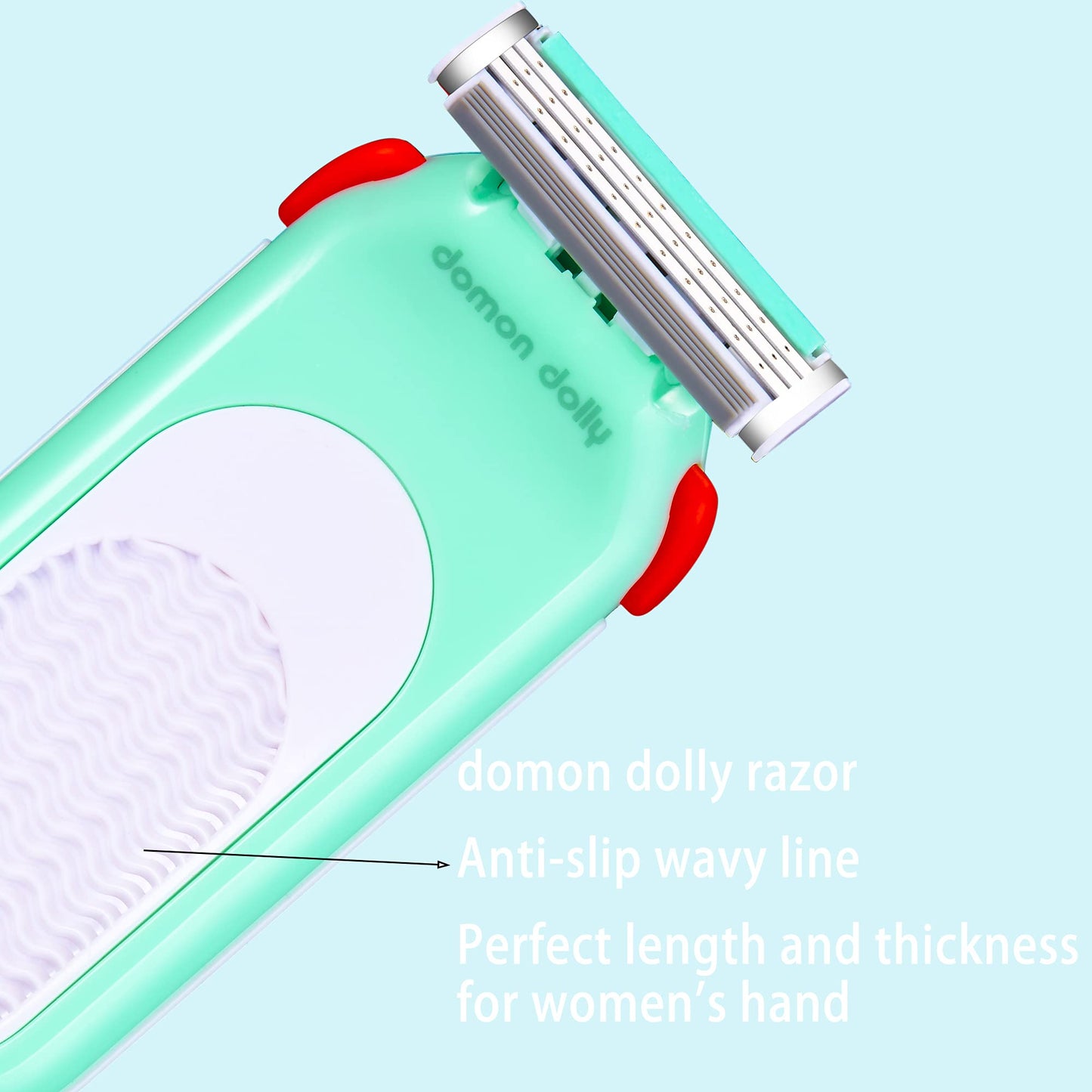 Maquinilla de afeitar portátil para mujer, 3 cuchillas de afeitar, cómodo deslizamiento, para manos faciales, piernas, zona de bikini, 6 recargas, verde