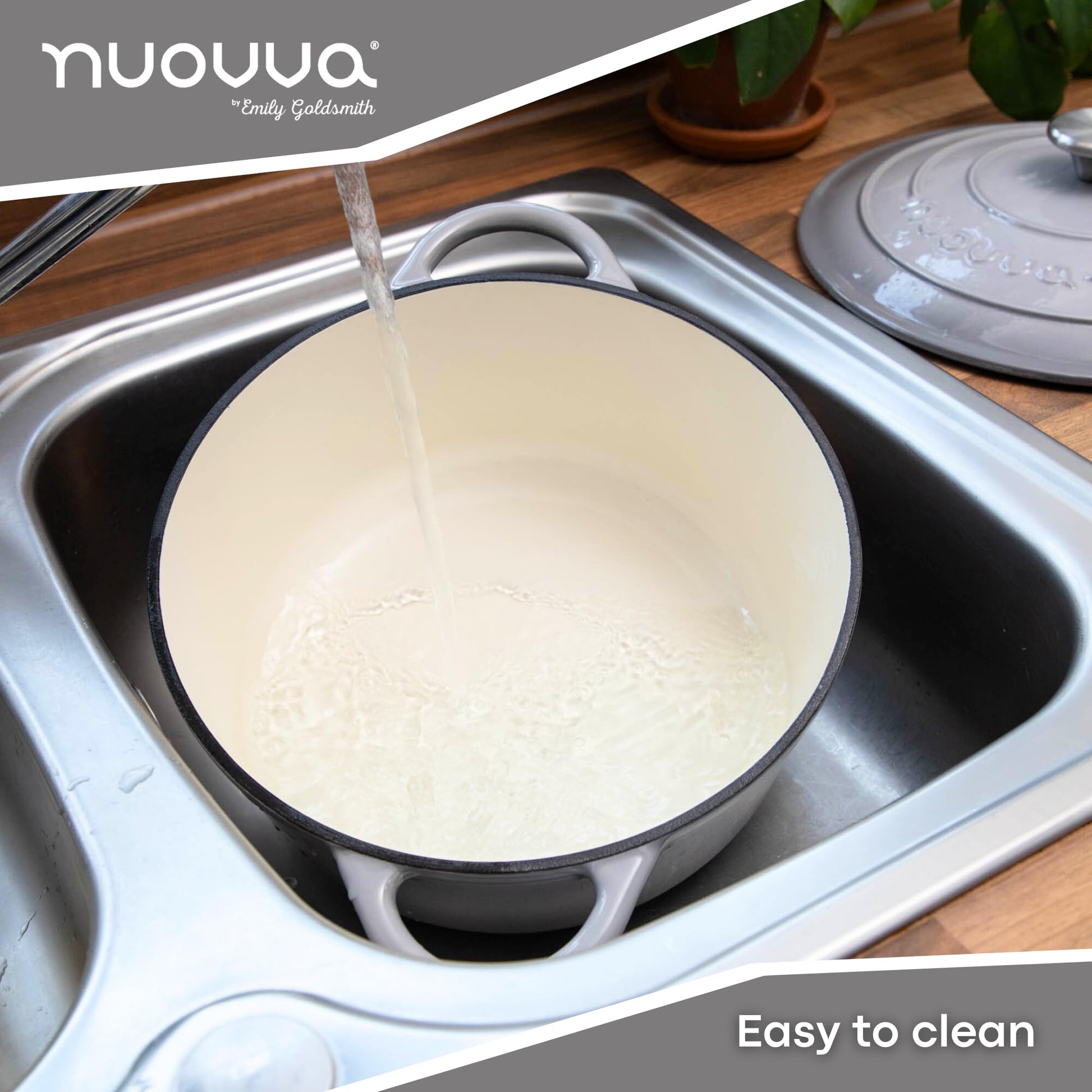 Nuovva - Horno holandés de hierro fundido con tapa - Cacerola esmaltada antiadherente - Utensilios de cocina resistente para horno holandés - Gris, 7.3 cuartos de galón, 30 cm