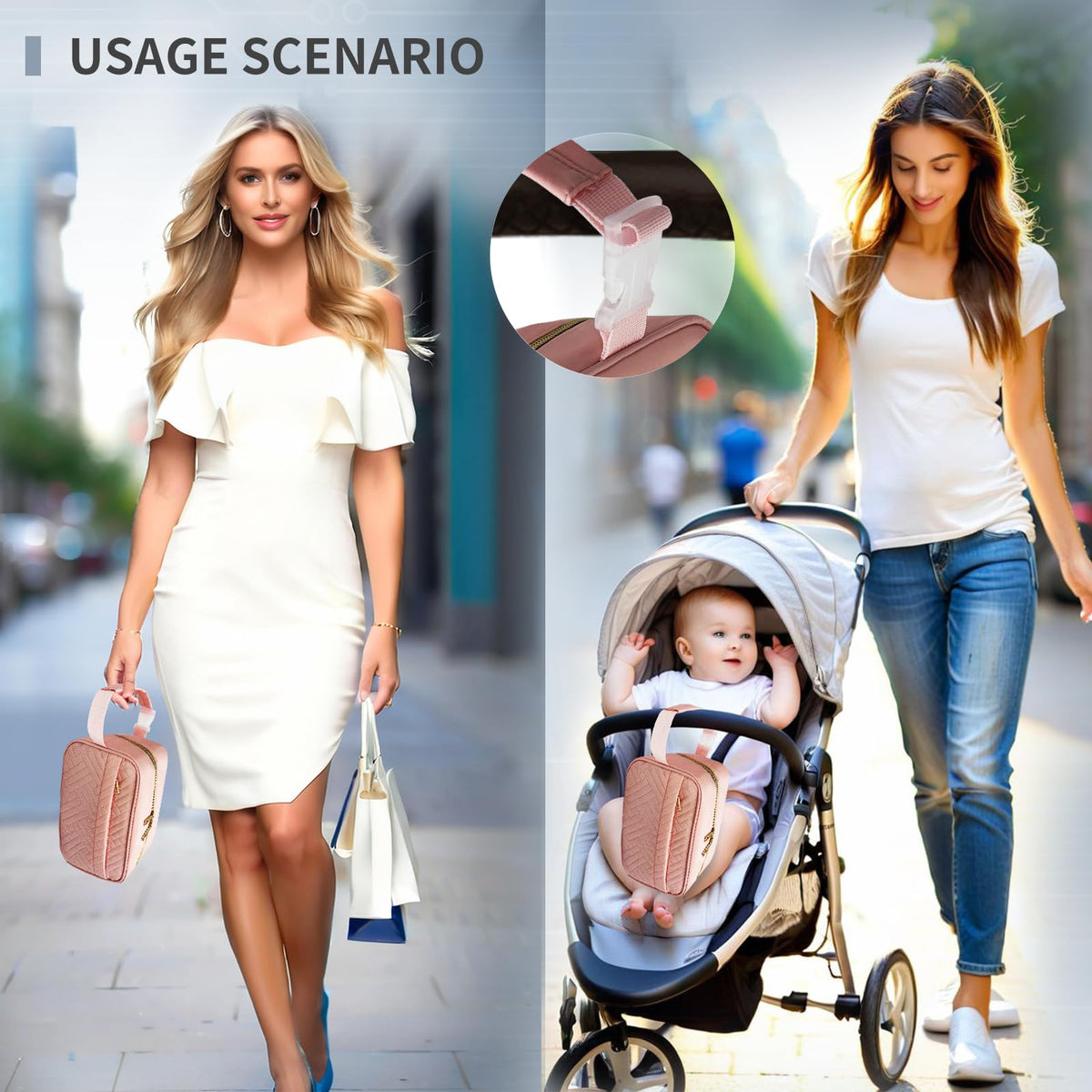 Bolsa de almacenamiento de leche materna impermeable con 2 paquetes de hielo grandes - Bolsa de refrigeración aislada para viaje con hebilla y asa colgante para guardería y viajes de bebé (Rosa)
