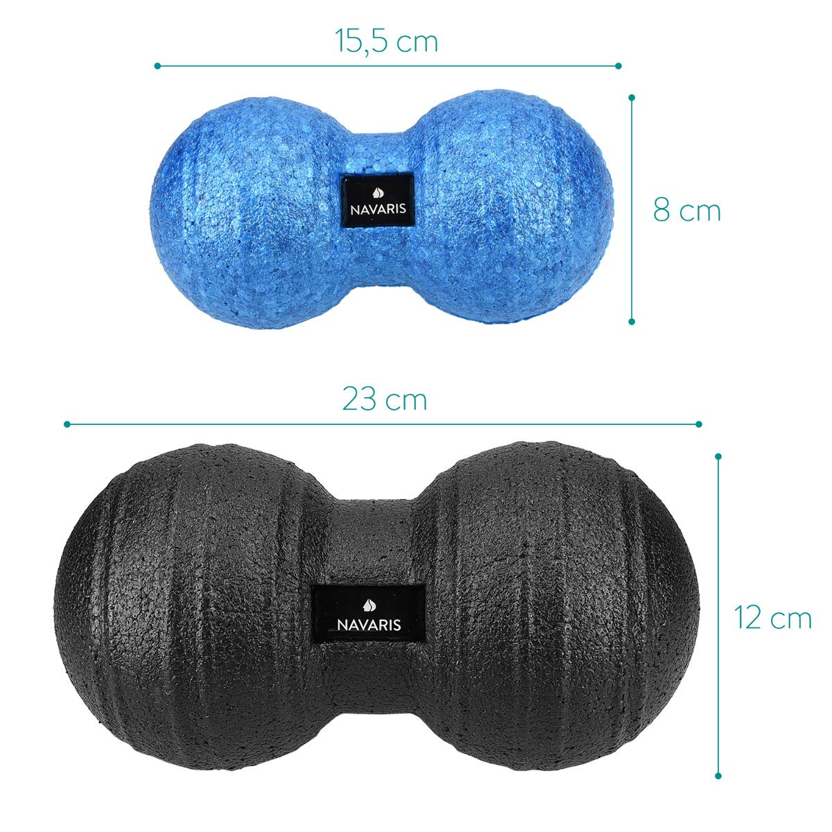 Bolas de Masaje Navaris Negro y Azul en Forma de Cacahuete para Liberación Miofascial