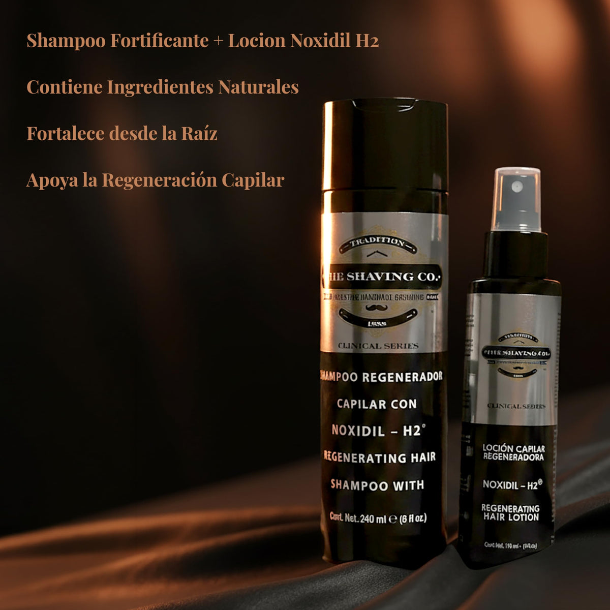 Tratamiento Capilar Integral The Shaving Co. en Negro con Shampoo y Loción Noxidil H2 para Crecimiento de Cabello Unisex