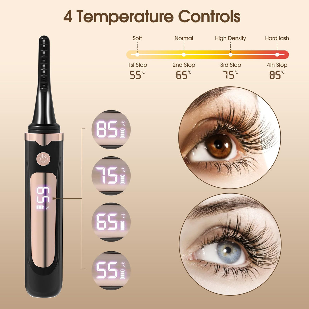 Rizador de Pestañas Climatizado Eléctrico con Calentamiento Rápido y Pantalla LED para Mujeres