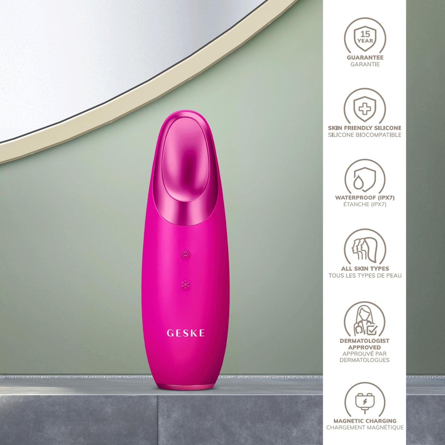 GESKE | SmartAppGuided™ Warm & Cool Eye Energizer | 6 en 1 | Masajeador de ojos | Masajeador anti ojeras | Eliminar bolsas y párpados caídos | Masaje ocular eléctrico