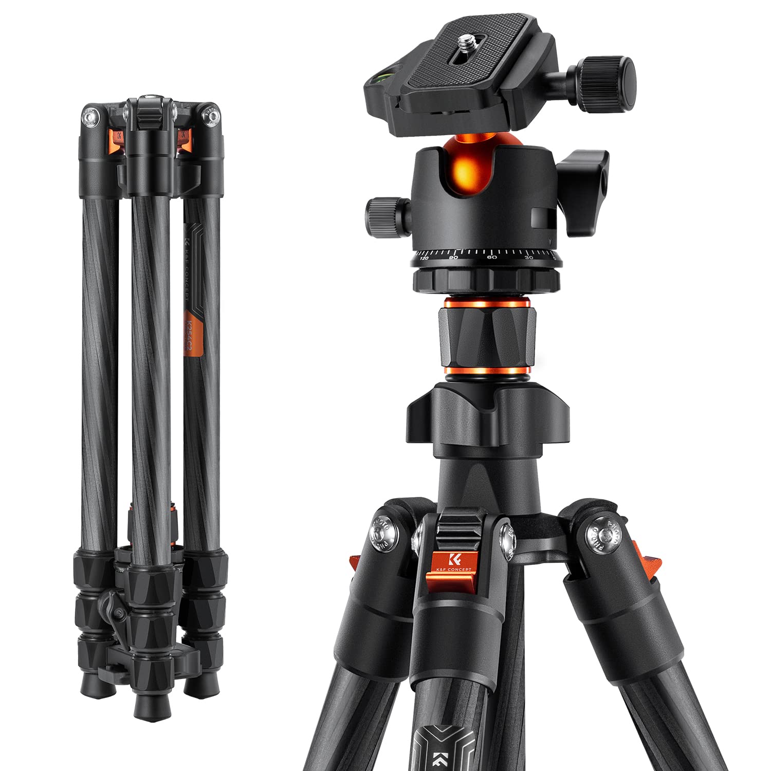 Tripie K&F Concept Fibra de Carbono Cabezal 360° Tipo Arca