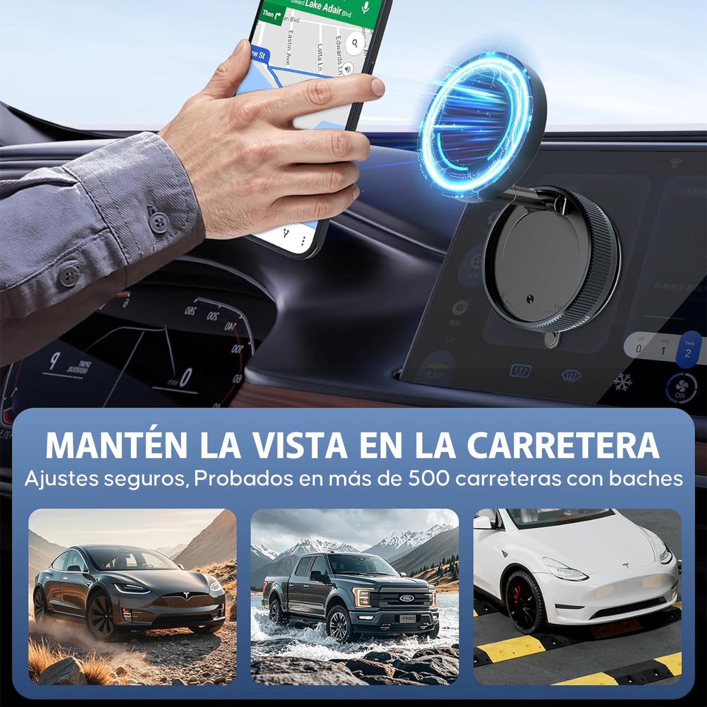 Garselay Vacuum Magnetic Phone Holder, Soporte de Teléfono para Coche, 360° Rotating Magnetic Porta Celular, Plegable y Retráctil Doble Cara Magnética para Coche, Casa, Oficina y Gimnasio (Negro)