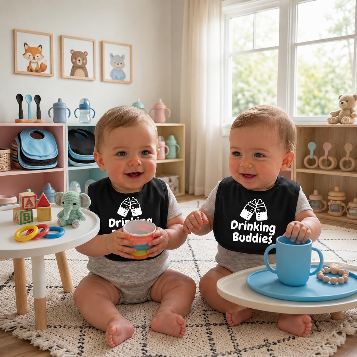 Twinstuff Baberos gemelos 100% algodón para bebés, suaves, lindos y prácticos, impermeables, duraderos, unisex, ideales para alimentación sin problemas, uso diario y proteger la ropa de derrames