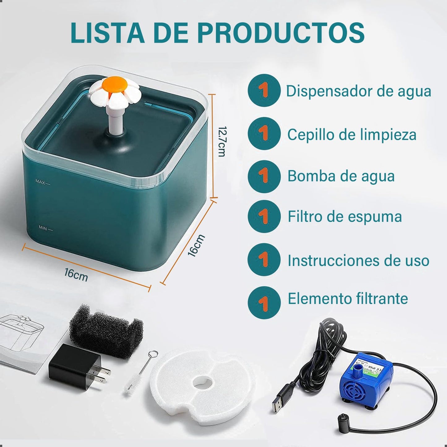 LCNBNM Fuente de Agua para Gato con Luz LED, 67oz/2 L Bebedero para Gato, Ultra Silenciosa, Bebedero para Perro Gatos con Filtros, para Gatos, Perros y Mascotas, Sin BPA