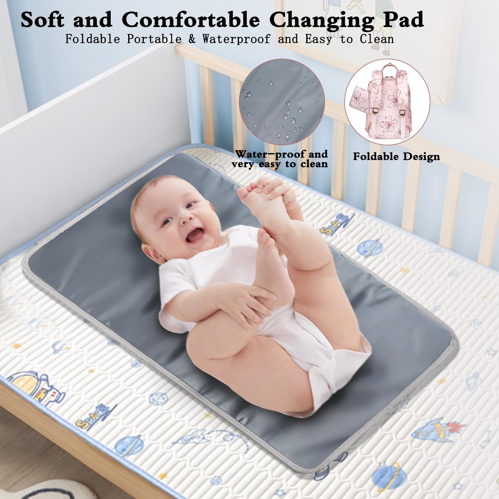 Mochila para pañales, mochila grande para pañales con cambiador portátil, bolsas de pañales para bebés para niñas, mochila de viaje floral multifunción para mamás papás con bolsillos aislados y